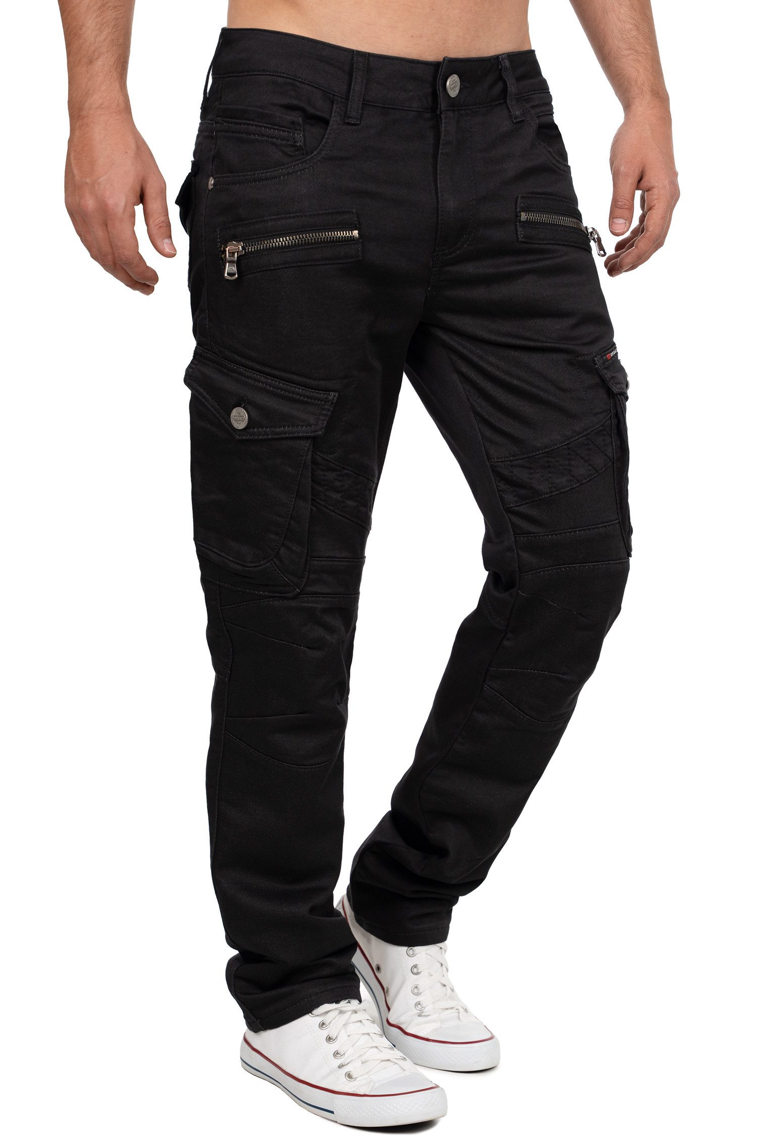 Cipo & Baxx Bikerjeans Herren Straight Fit Hose Mid Waist BA-CD424 Cargohose im angesagten Biker-Stil