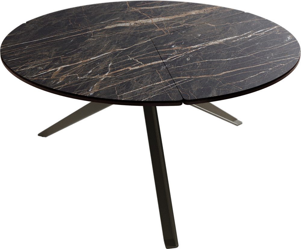 DELIFE Couchtisch Delron, Keramik Laminam®Noir Desir Braun 70x70 cm Kreuzfuß Flach Metall Effekt