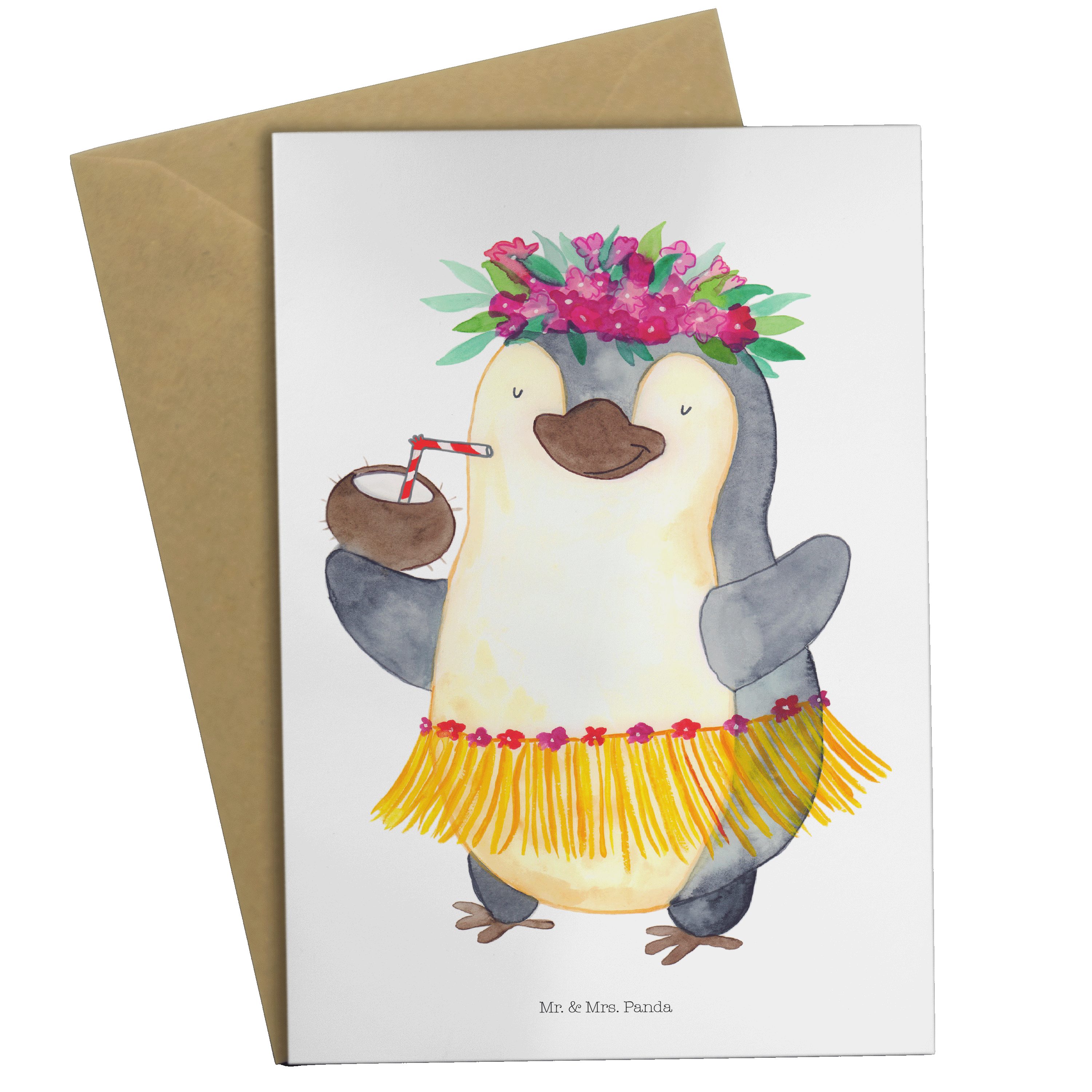 Mr. & Mrs. Panda Grußkarte Pinguin Kokosnuss - Weiß - Geschenk, Geburtstagskarte, Hochzeitskarte