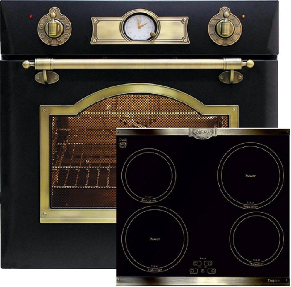 Kaiser Küchengeräte Backofen-Set Eh 6355 Em+KCT 6395 Iem, mit 1-fach-Teleskopauszug, Retro Elektro Einbau Backofen 60cm 67L+Induktions-Kochfeld 60 cm