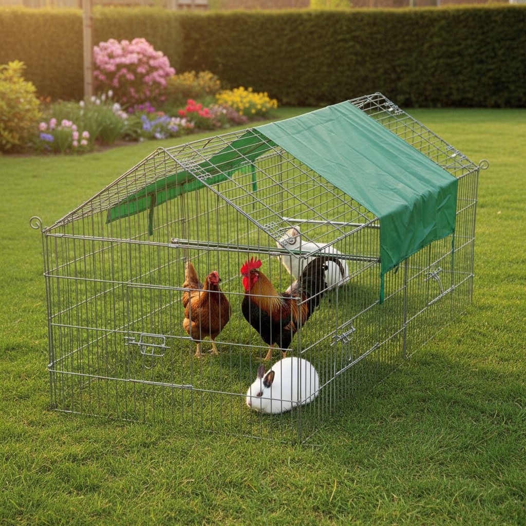 Zooprinz Freigehege Gittergehege mit Sonnenschutz für Hasen, Kaninchen, Hühner, Welpen, Stecksystem, einfacher Aufbau, Wetterfest, Freilauf Auslauf Gehege