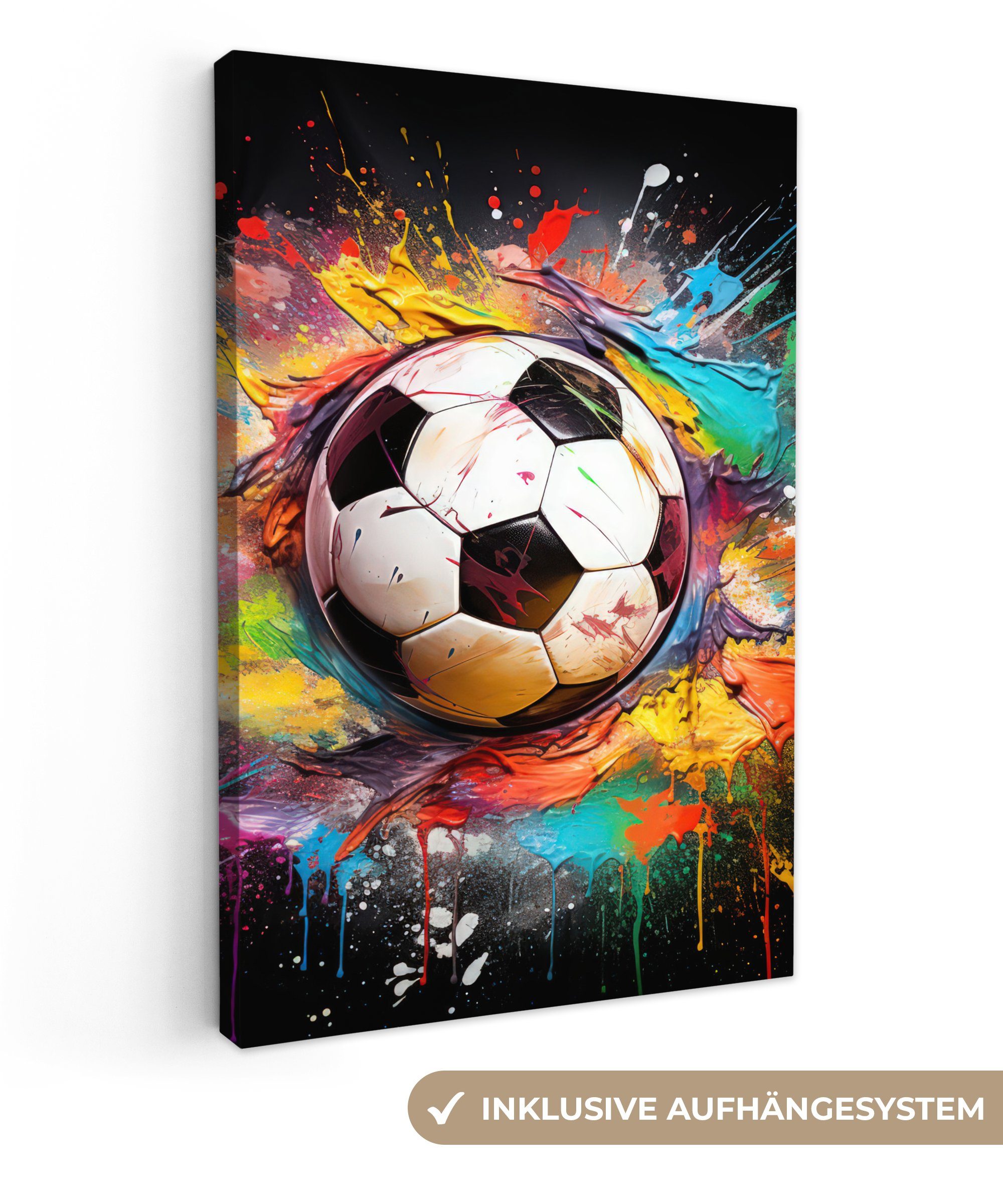 OneMillionCanvasses® Leinwandbild Fußball - Farbe - Farben - Schwarz - Weiß günstig online kaufen