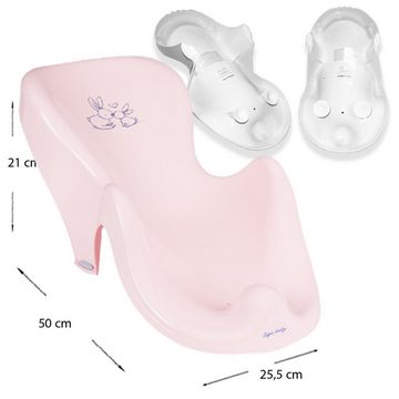 Tega-Baby Babybadewanne 2-Teile Set -Bunnies Babywanne mit THERMOMETER Babybadeset Pflege, (Made in Europe Spar Set), ** Babywanne (Thermometer) + Badesitz **
