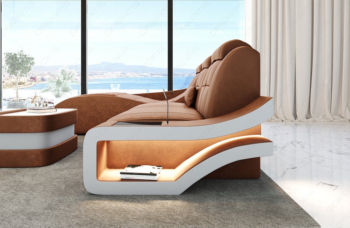 Sofa Dreams Couch Elegante Form Sofa Ecksofa Stoffsofa, Samt hellbraun-weiß - Bettfunktion L Stoff Polster mit wahlweise S