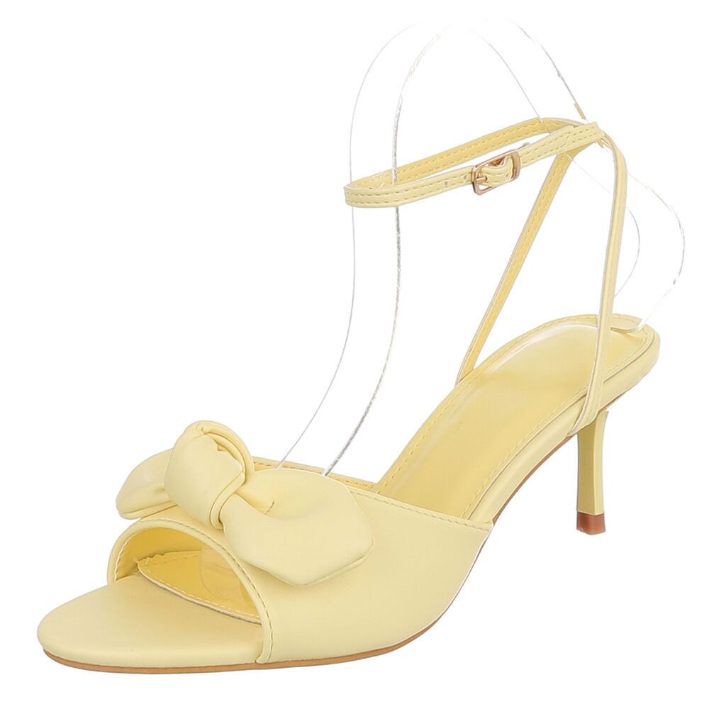 Ital-Design Damen Sandalette mit Schleifendetail und T-Steg Sandalette (91849050) Pfennig-/Stilettoabsatz Sandalen & Sandaletten in Gelb