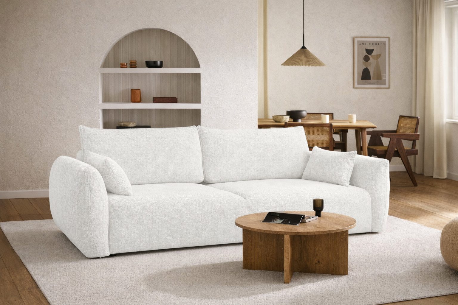 Kaiser Möbel Schlafsofa Sofa mit Schlaffunktion und Bettkasten,Chenille-Stoff FLOW, Zephira, Schlafsofa, Integrierter Bettkasten aus weißer Möbelplatte