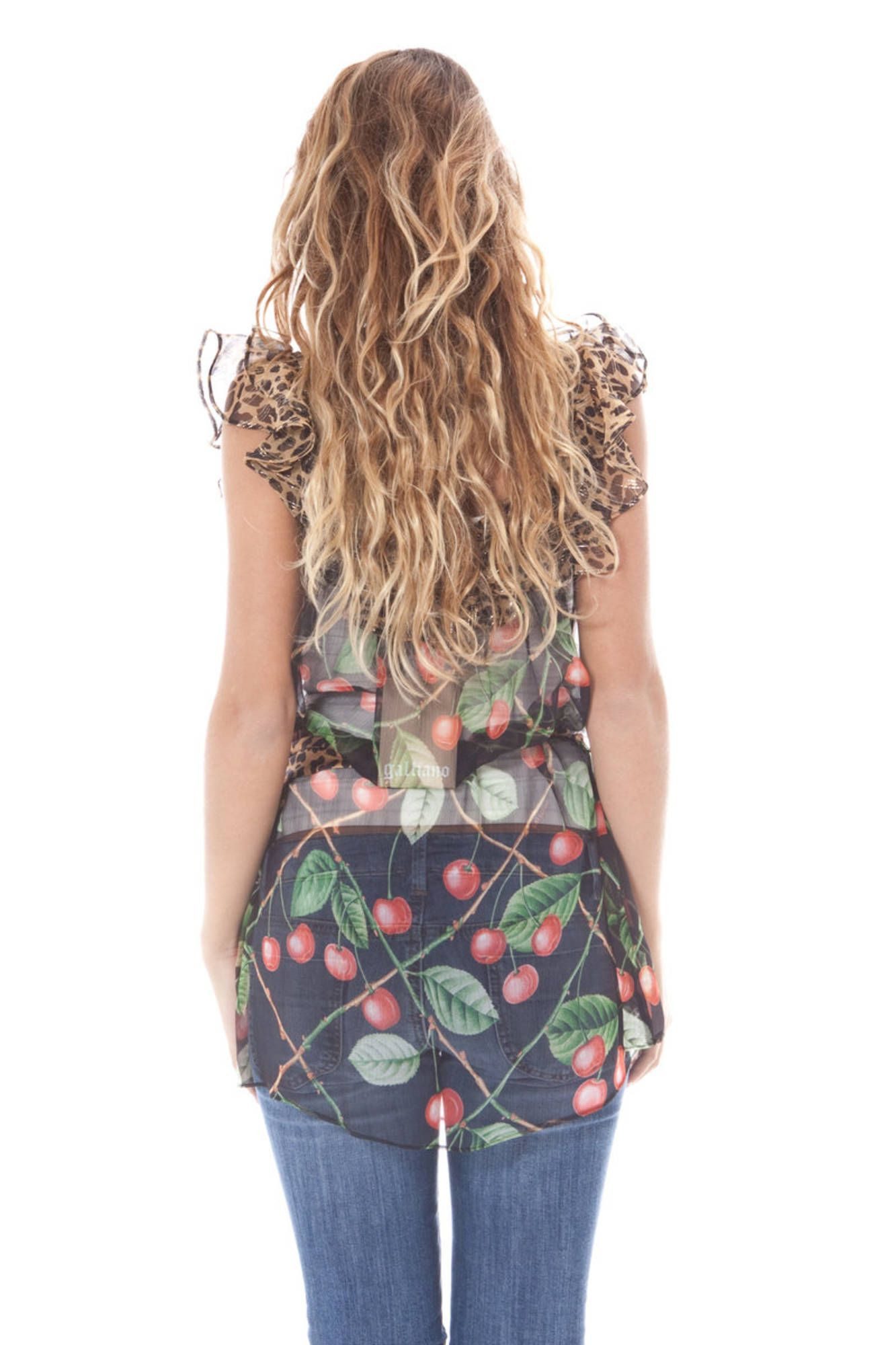 John Galliano Blusenshirt Elegantes Damen Kurzarmshirt in Schwarz mit