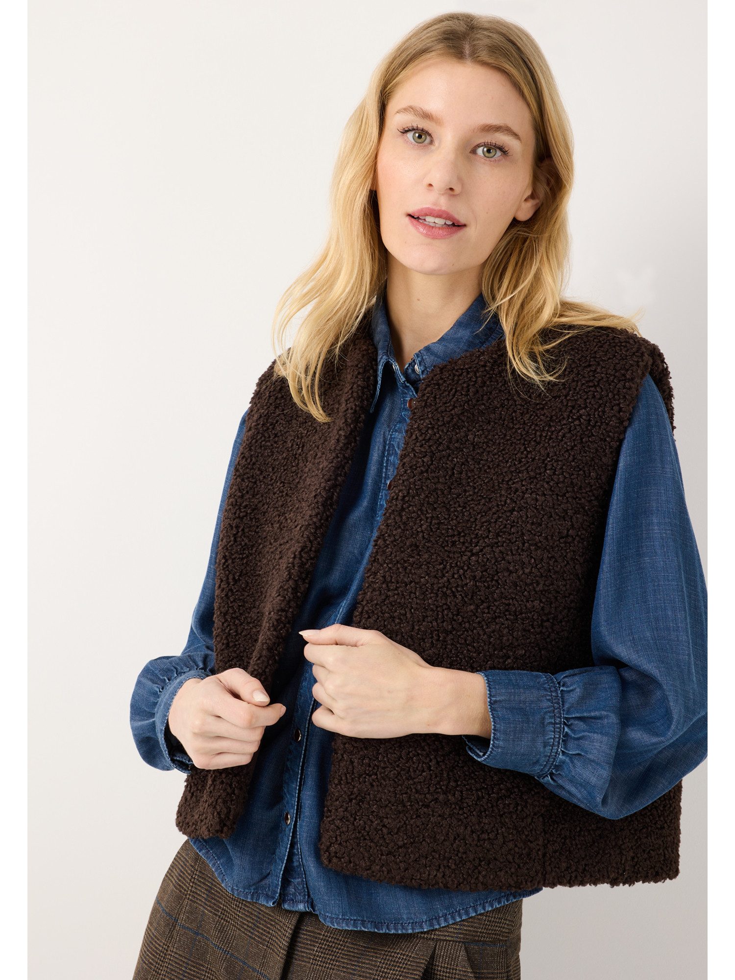 MORE&MORE Strickweste flauschige, kurze Fake Fur-Weste