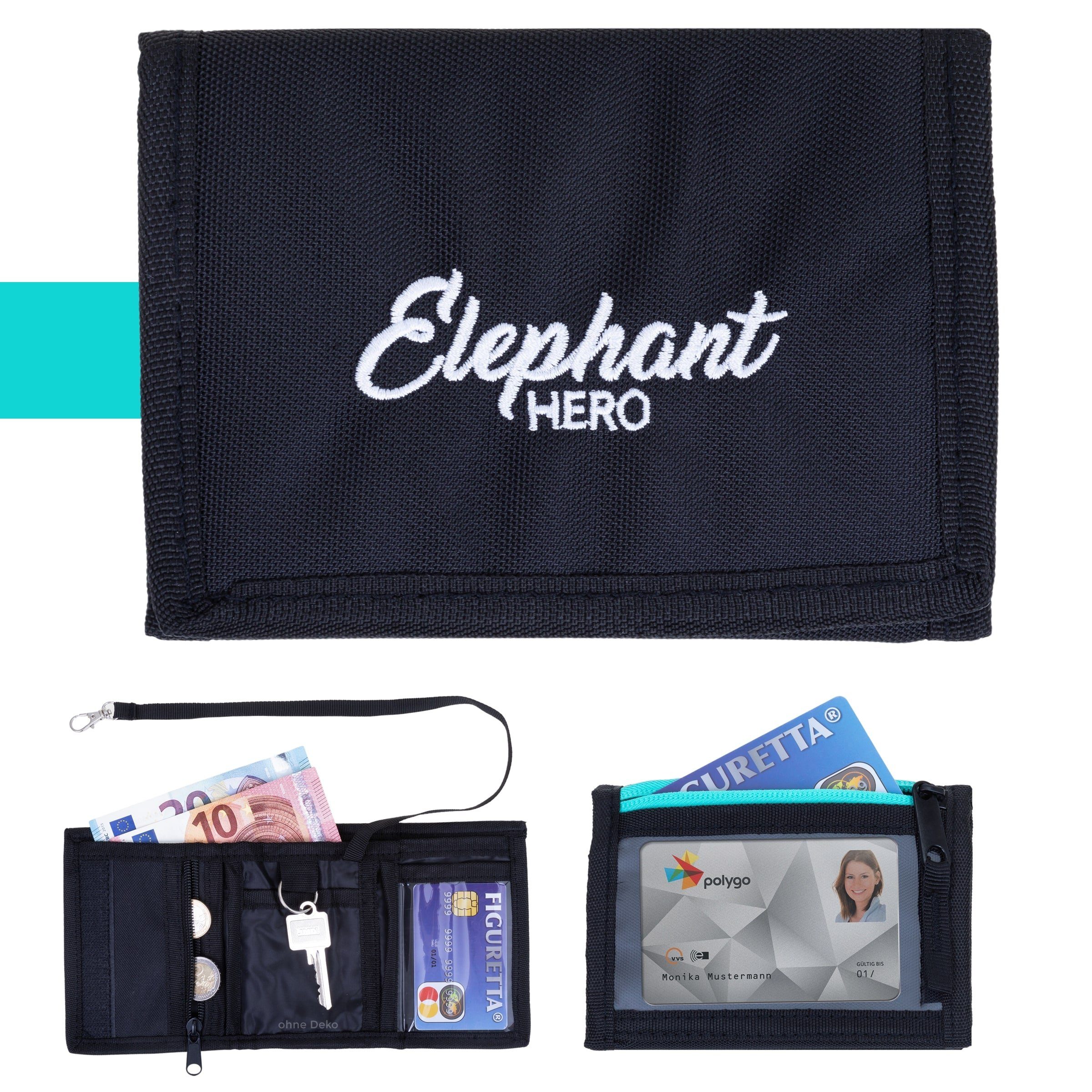 ELEPHANT Geldbörse Mädchen Jungen Hero Signature, Wallet Klettbörse Schülerbörse Schlüsselring Ausweisfach
