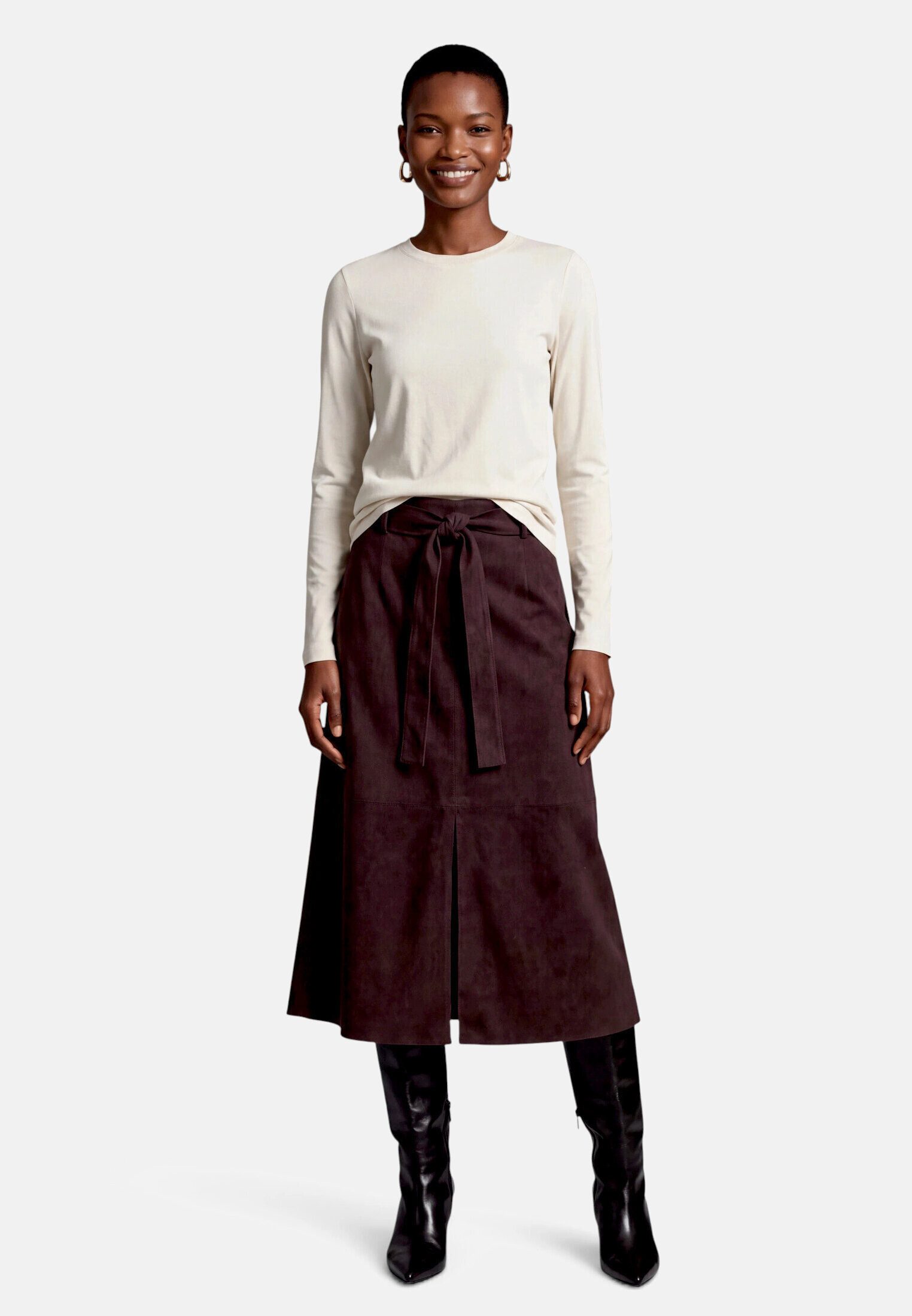 Zero Midirock Damen mit Gürtel Material