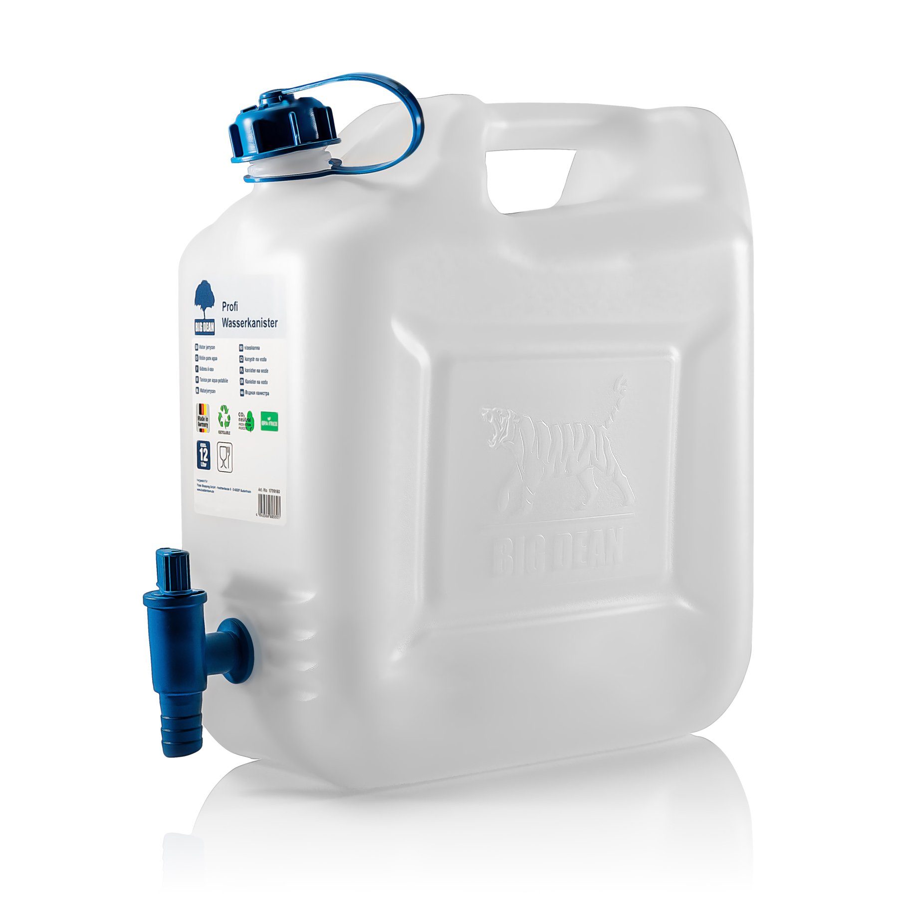 mit Trinkwasserkanister Wasserkanister St) Kanister 12l (1 BigDean Hahn Trinkwasserbehälter