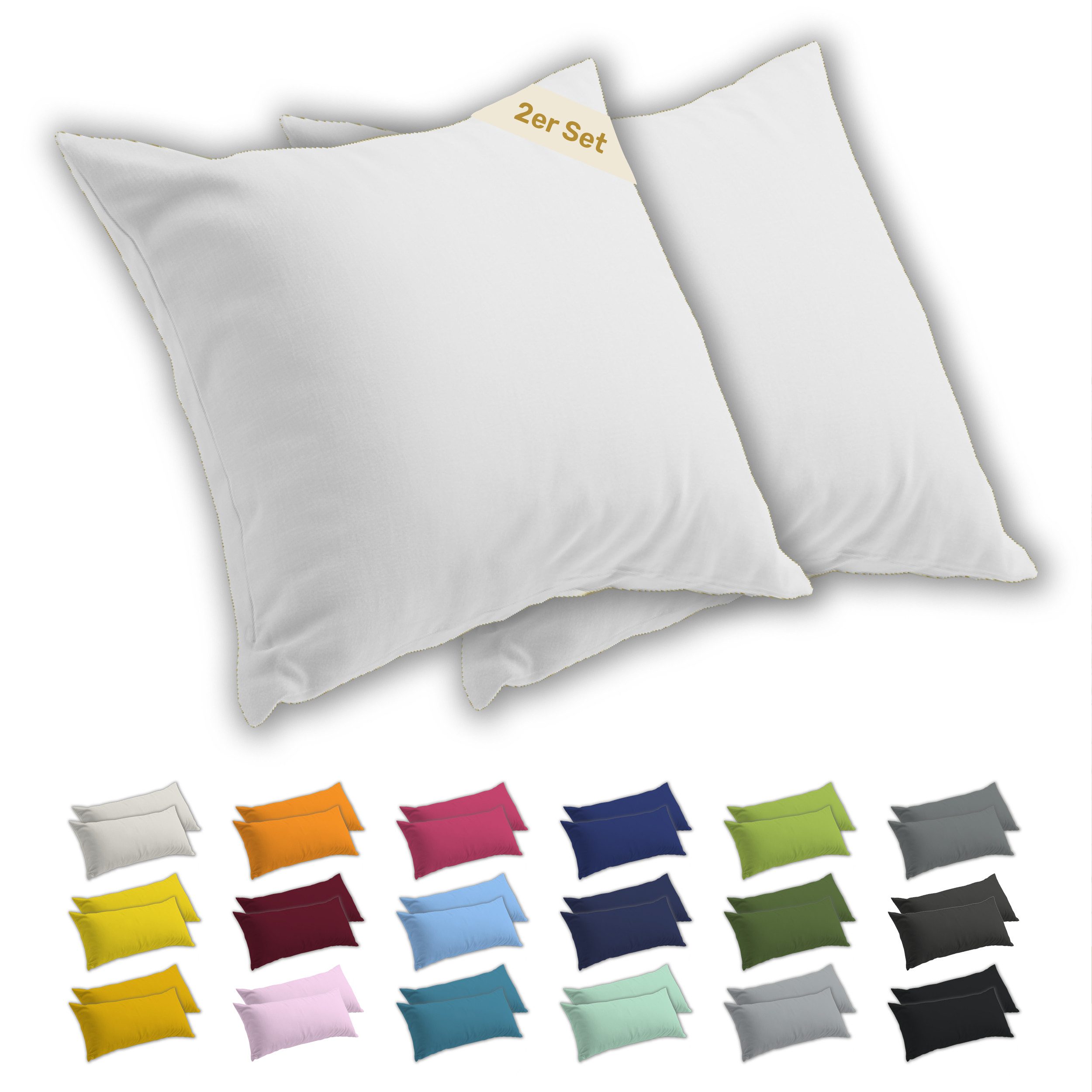 Lavea Kissenbezug 2er Set Kissenhülle Jersey, 100% Baumwolle, Kissenbezüge, (2 Stück), allergikerfreundlich - sicherer YKK-Reißverschluss - waschbar 60°C