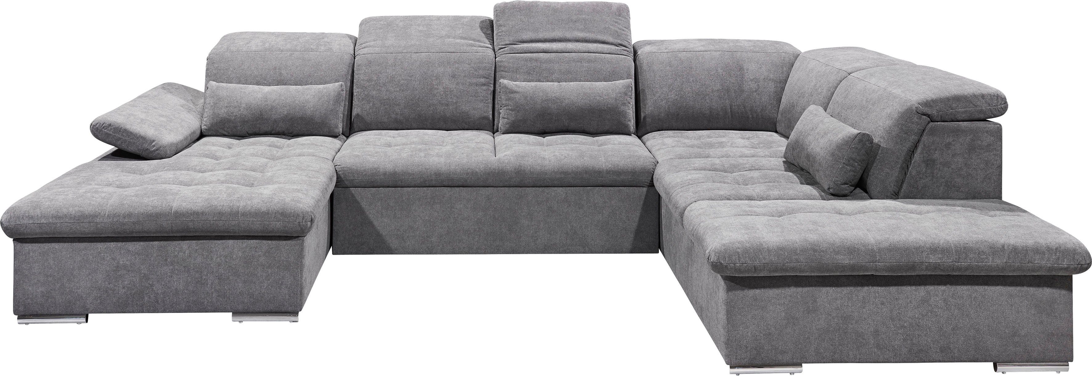 ED EXCITING DESIGN Wohnlandschaft Wayne U-Form mit Bettfunktion, Bettkasten, Arm- und Kopfteilverstellung & 3 Nierenkissen