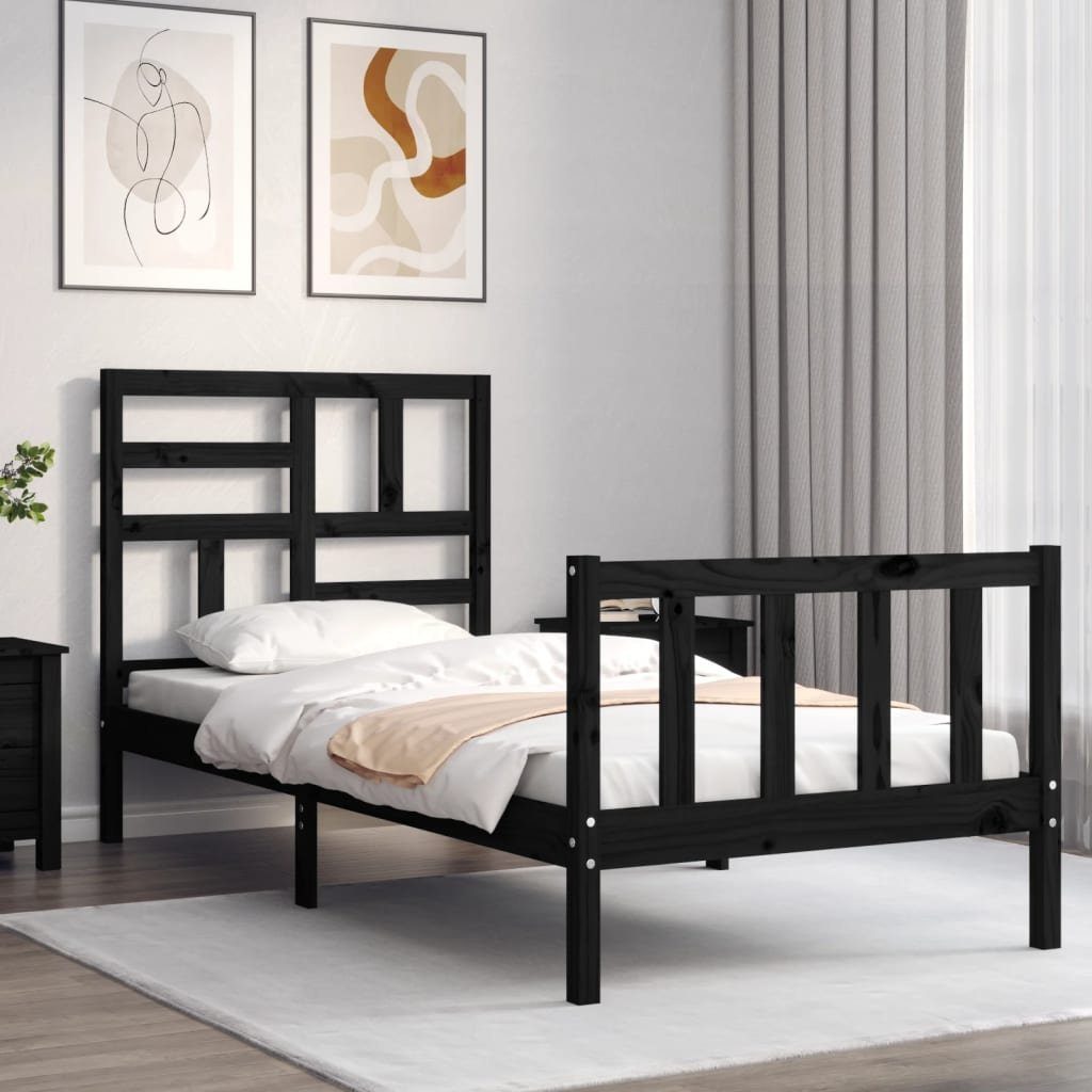 vidaXL Bett Massivholzbett mit Kopfteil Schwarz günstig online kaufen