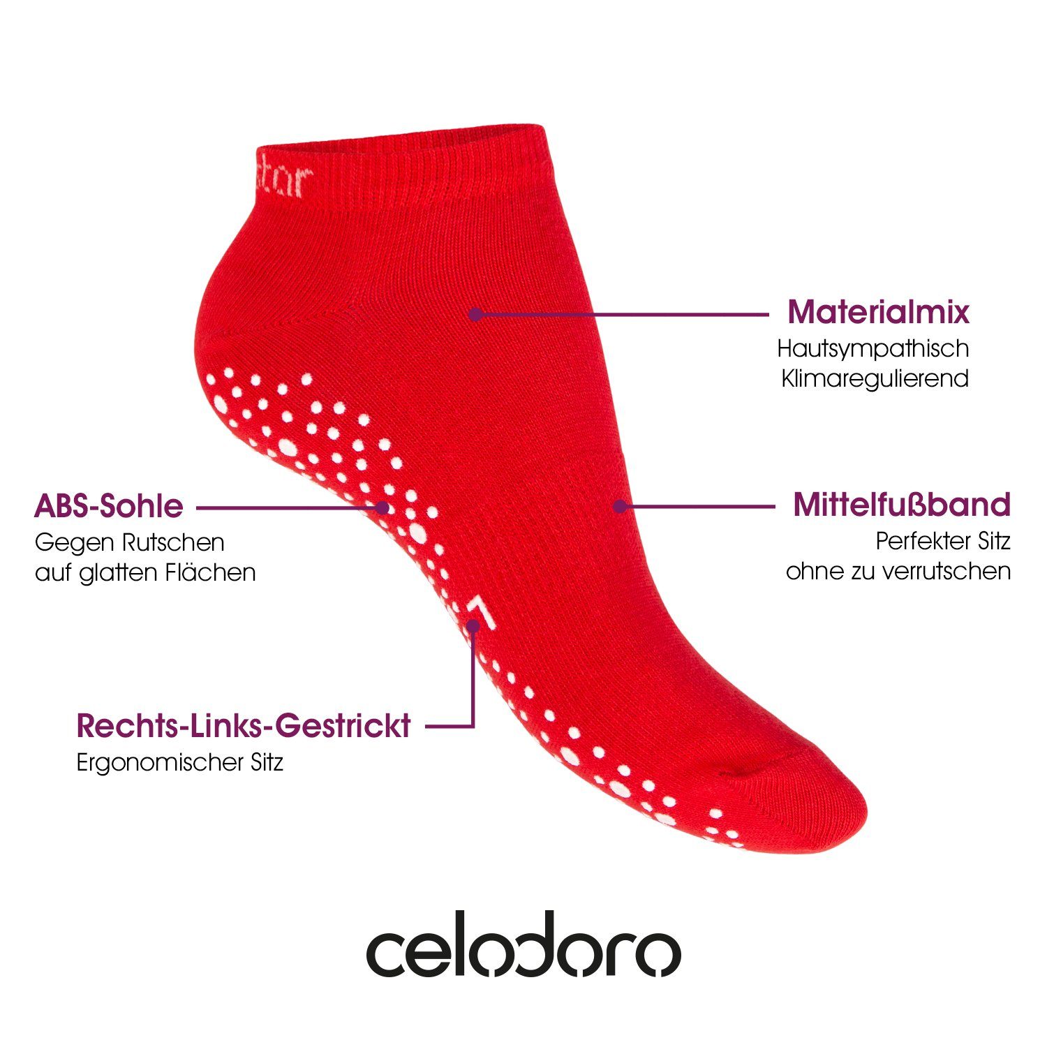 celodoro Sportsocken Damen Pilates & Yoga Sneaker Socken mit ABS (6 Paar) günstig online kaufen