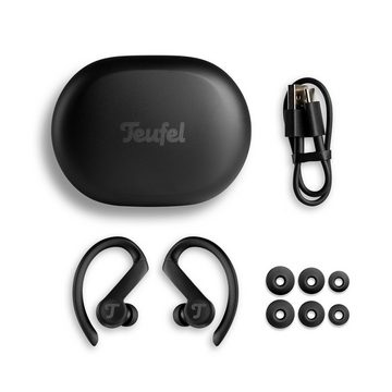 Teufel AIRY SPORTS TWS wireless In-Ear-Kopfhörer (Smarte Touch-Steuerung an der Ohrmuschel für Musiksteuerung, Telefonannahme, Sprachassistent und Lautstärke, Sprühwassergeschützt nach IPX3, resistent gegen Regen, Schmutz und Staub)