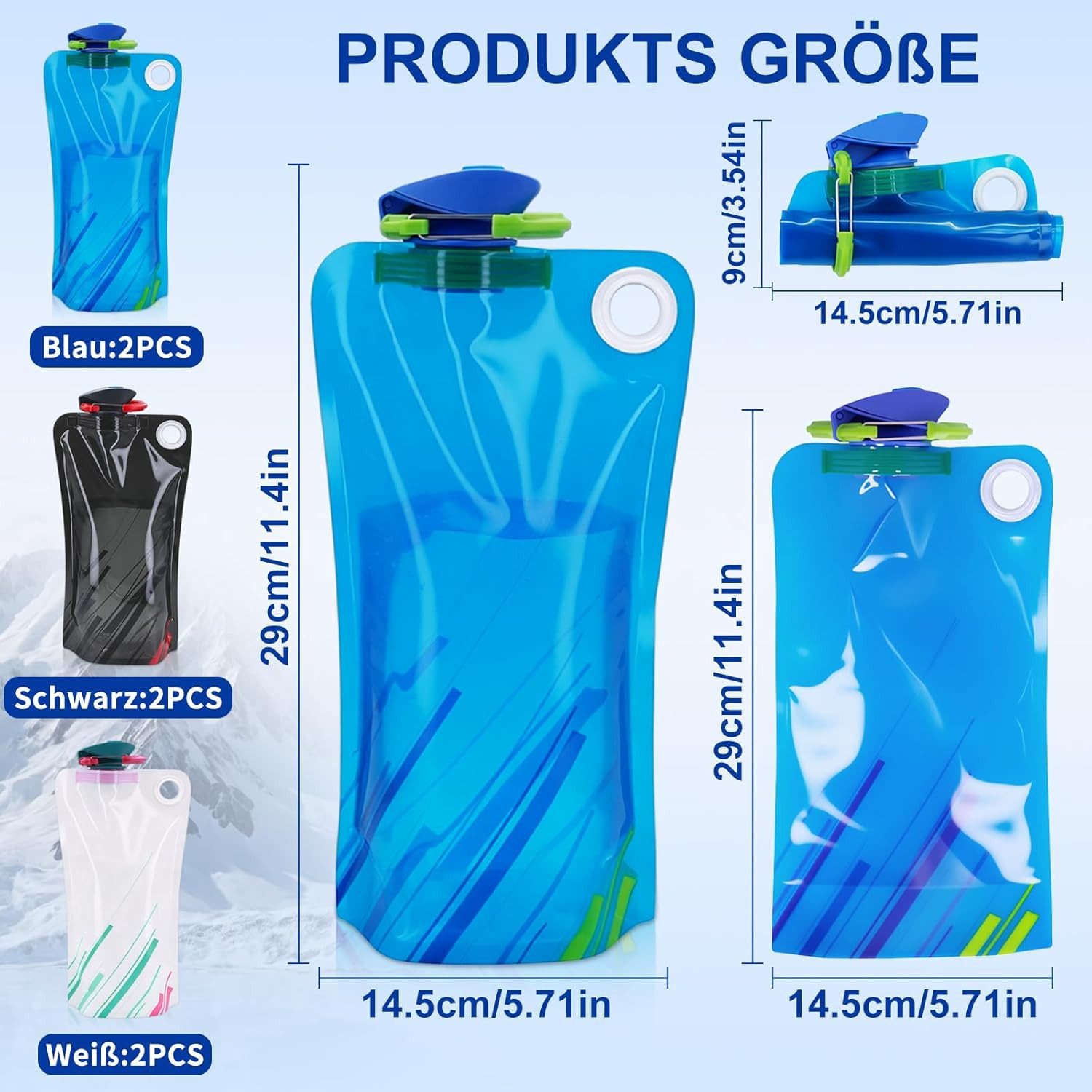 FELIXLEO Trinkflasche 1000ml 6 Stueck Faltbare Trinkflasche Wasserflasche Faltbar Reisen