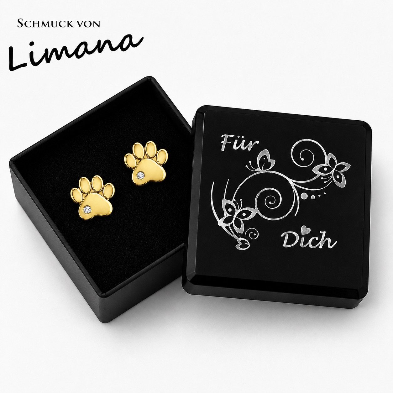 Limana Paar Ohrstecker dezente Pfoten Ohrringe Mädchen Damen 925 Silber gold Schmuck Geschenk (Silberschmuck inkl. Dose), Geburtstag Einschulung Schulanfang Ost – Bild 5 von 5
