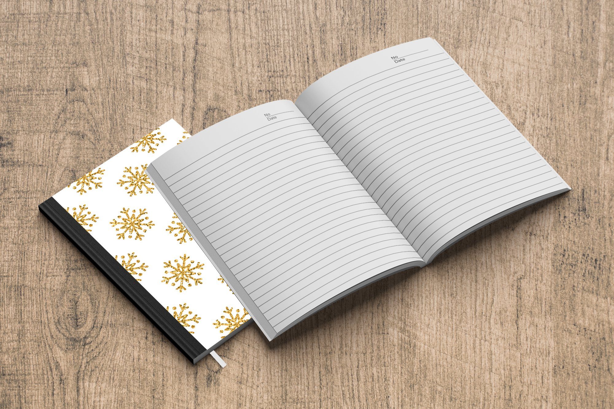 A5, Merkzettel, - Weihnachten 98 Design, Notizheft, Tagebuch, - MuchoWow - Glitter - Gold Schneeflocke Seiten, Haushaltsbuch Journal, Notizbuch