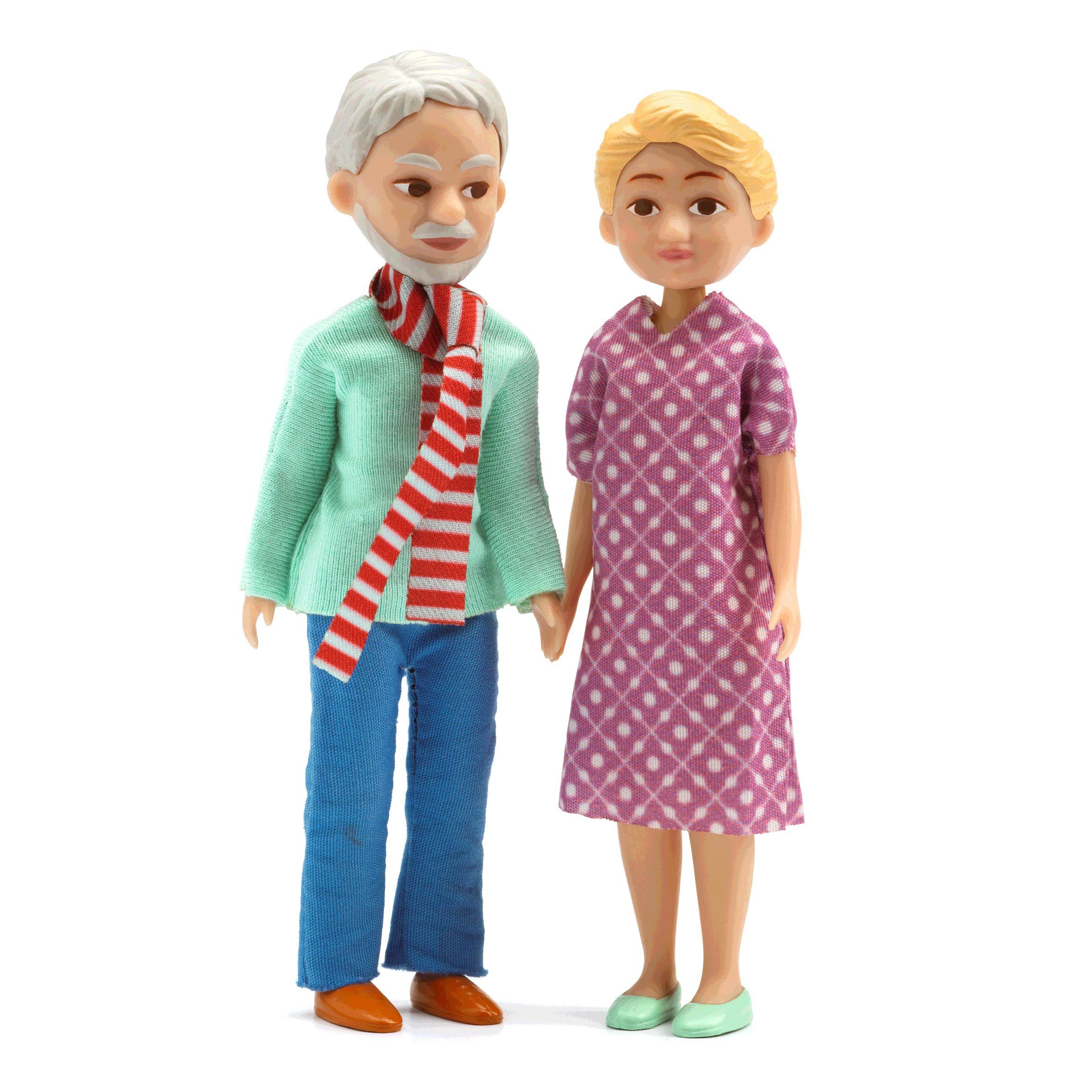DJECO Biegepuppe Großeltern Set mit 2 beweglichen Figuren Oma und Opa