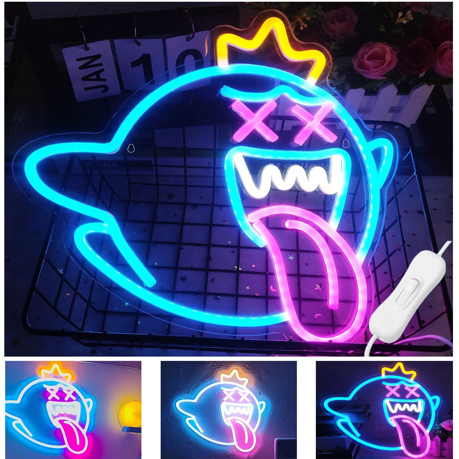 LED Dekoobjekt Halloween Deko, King Boo Neon Sign, Gaming Neon Schild