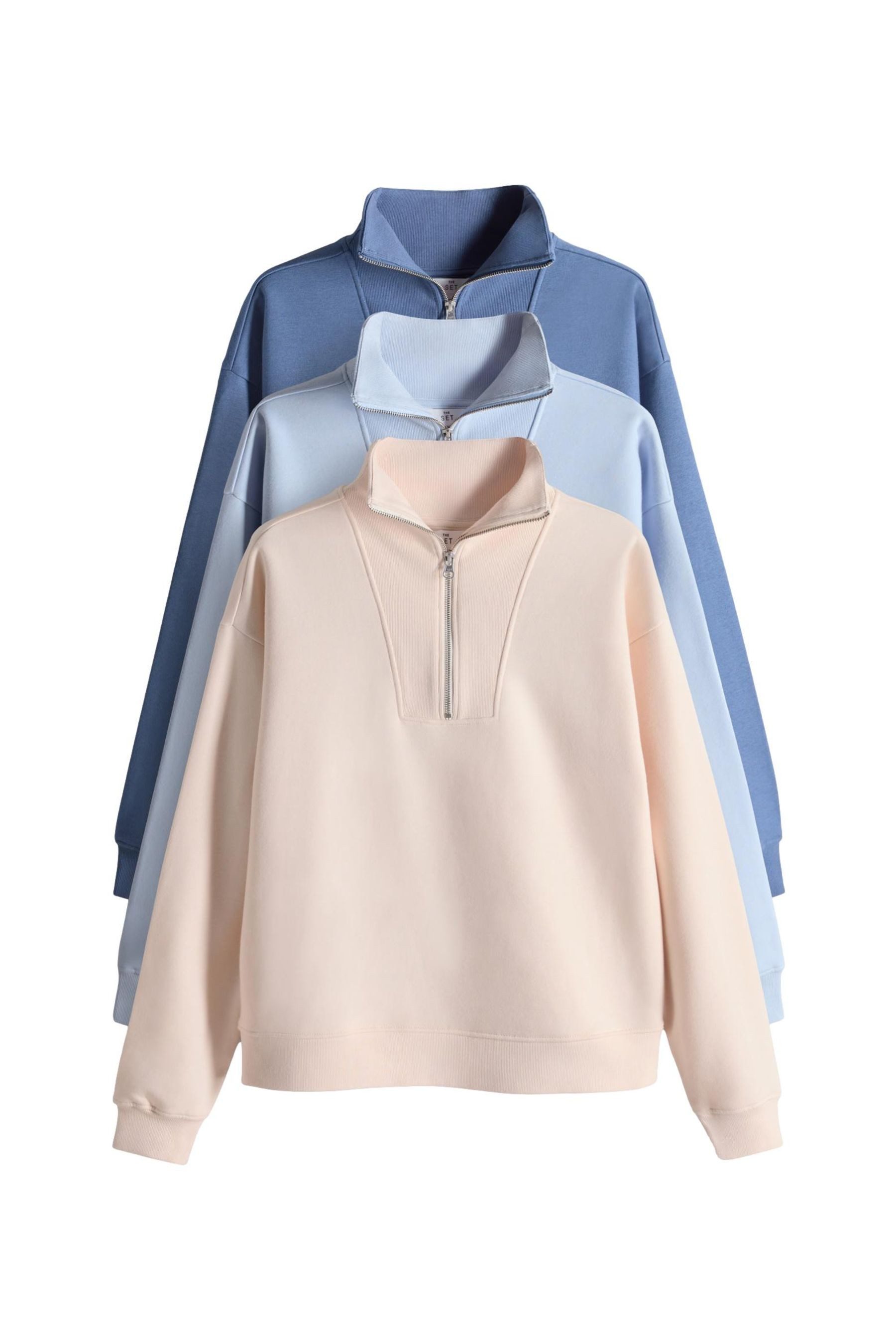 The Set Sweater The Set gerippte Sweatshirt-Troyer, 3er-Pack (3-tlg) günstig online kaufen