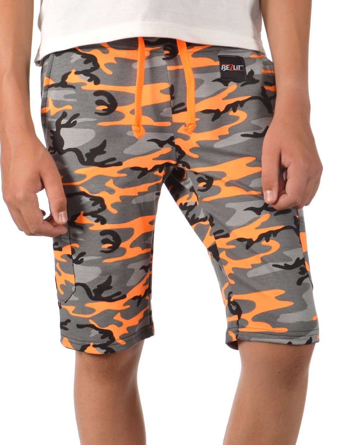 Kinder Orange Camouflage BEZLIT Stoff Casual (1-tlg) Camouflage Jungen Uni Shorts Cargoshorts