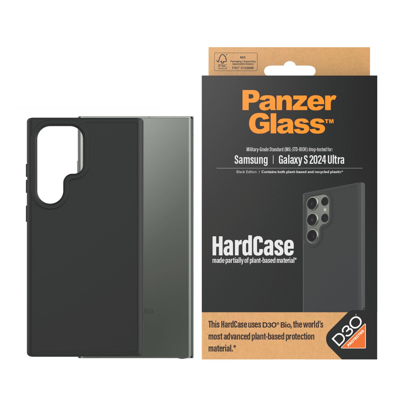 PanzerGlass Handyhülle HardCase aus D3Ofür Samsung Galaxy S24 Ultra,  Militärstandard MIL-STD 810H Backcover Schutzhülle stoßfest kratzfest