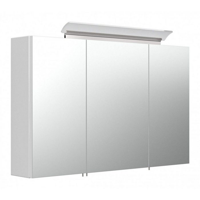 Posseik Möbel Badezimmerspiegelschrank Spiegelschrank 100 cm inklusive LED-Acrylglaslampe weiß hochglanz