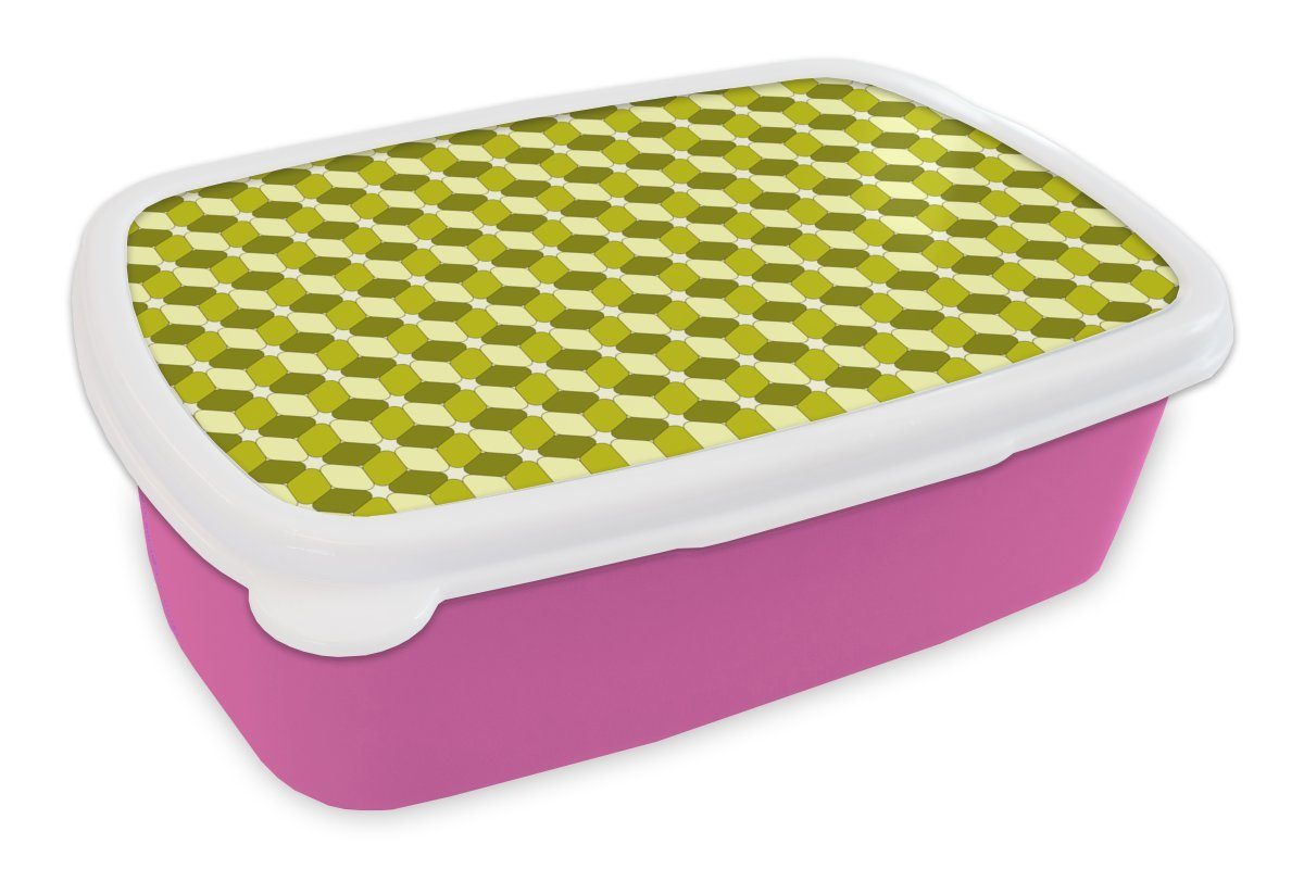 MuchoWow Lunchbox Blöcke - Muster - 3D, Kunststoff, (2-tlg), Brotbox für Erwachsene, Brotdose Kinder, Snackbox, Mädchen, Kunststoff rosa