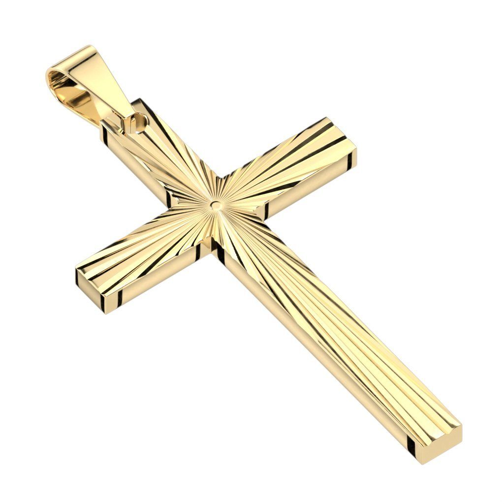 Anhänger Set Anhänger goldfarbenes Kreuz massiv mit Gravur aus Edelstahl
