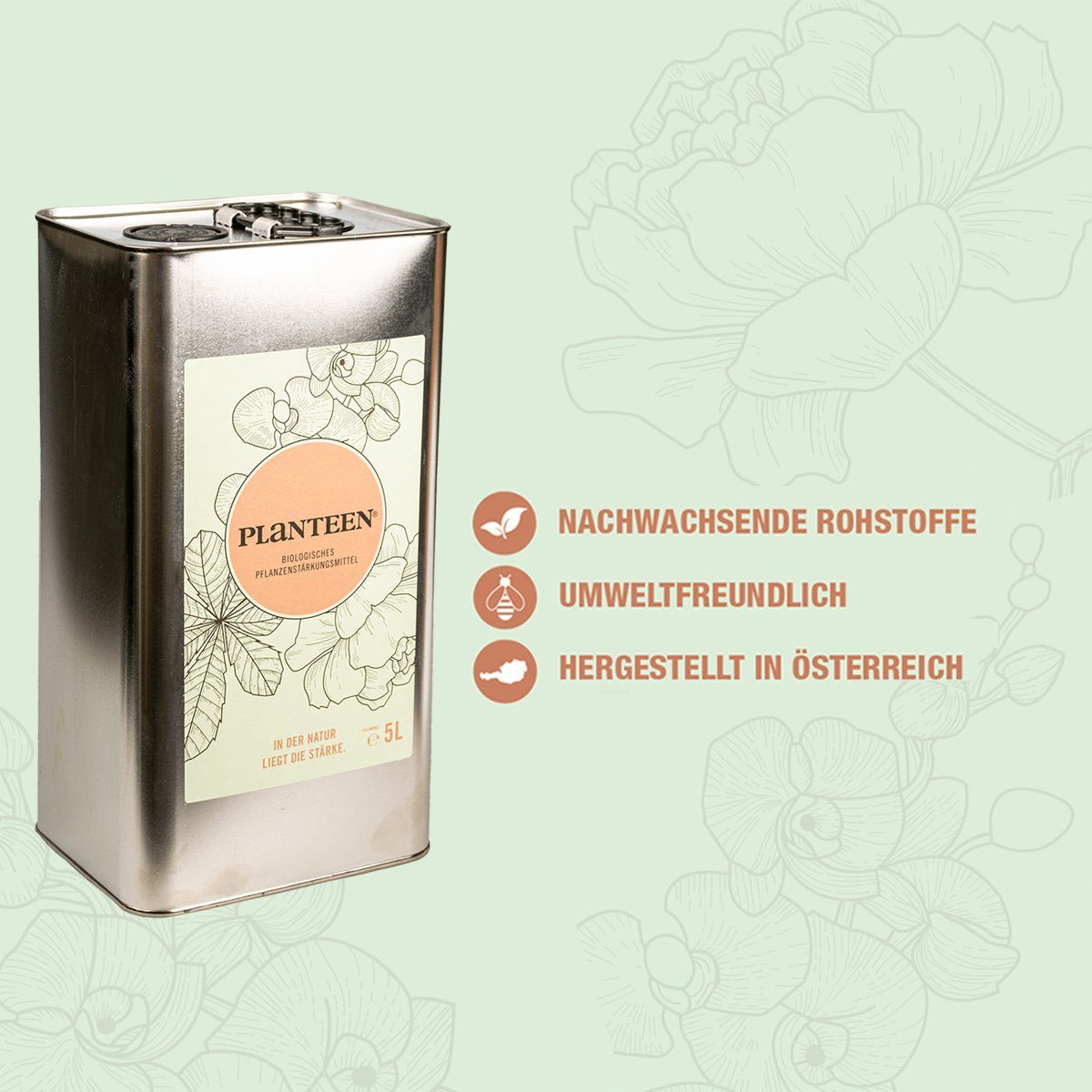 Planteen Pflanzenstärkungsmittel 100% Bio, schützt vor Schädlingen, 5 Liter, Pflanzenstärkung, Pflanzenhilfsmittel, hergestellt in Österreich