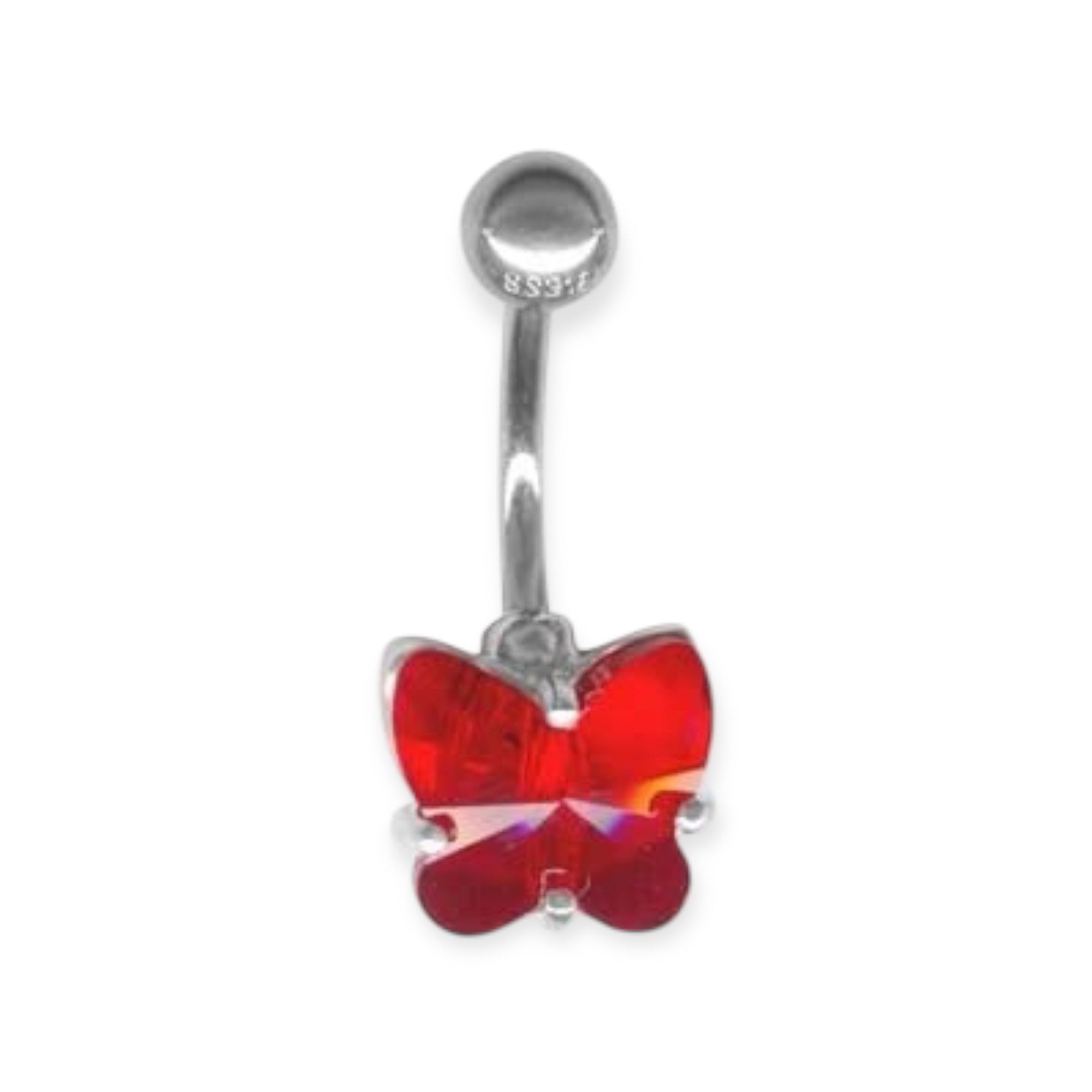 Karisma Bauchnabelpiercing Bauchnabel Silber Piercing Schmetterling Mit Kristall Elements - Rot