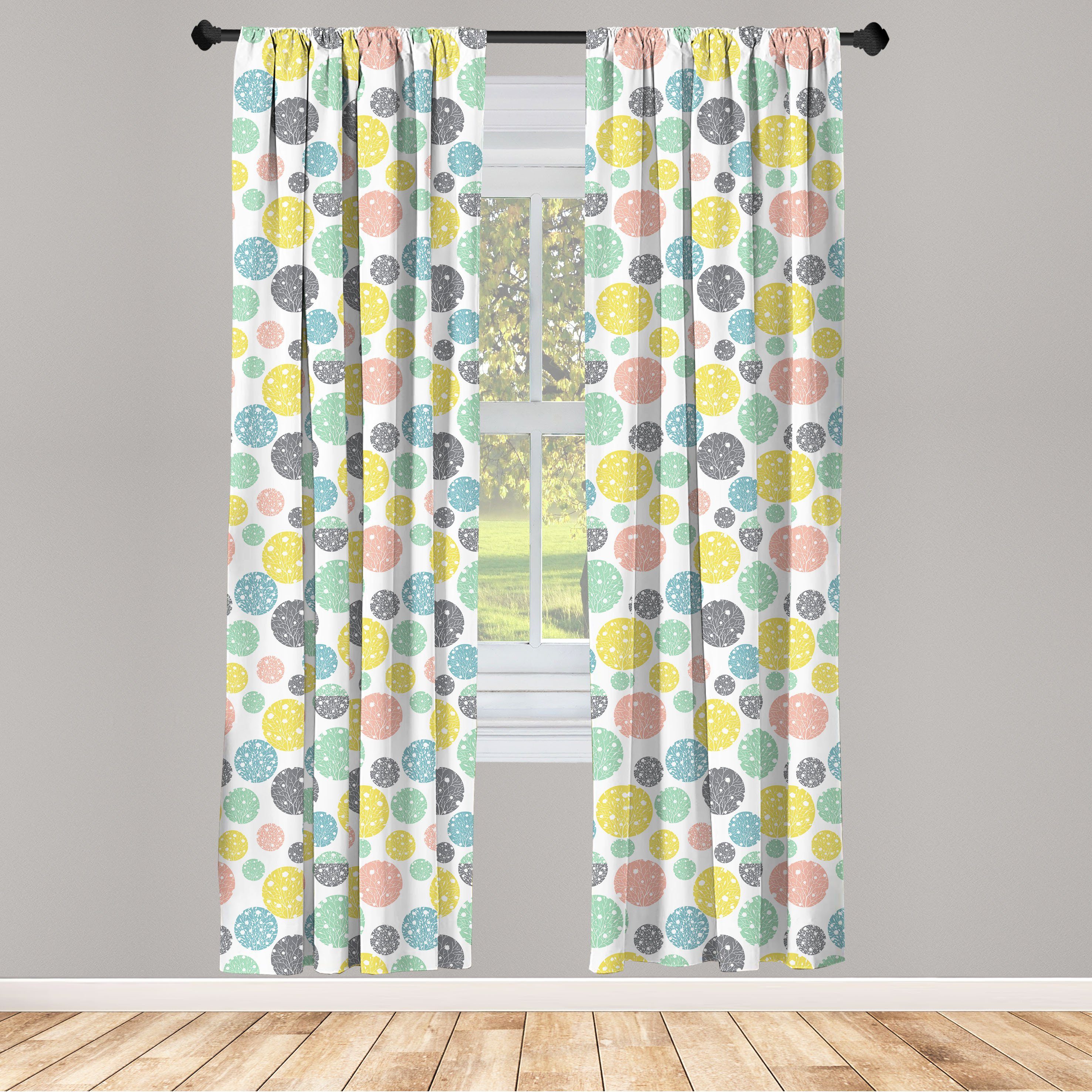 Gardine Vorhang für Wohnzimmer Schlafzimmer Dekor, Abakuhaus, Microfaser, Geometrisch Floral Zweig Runde Kunst | Fertiggardinen
