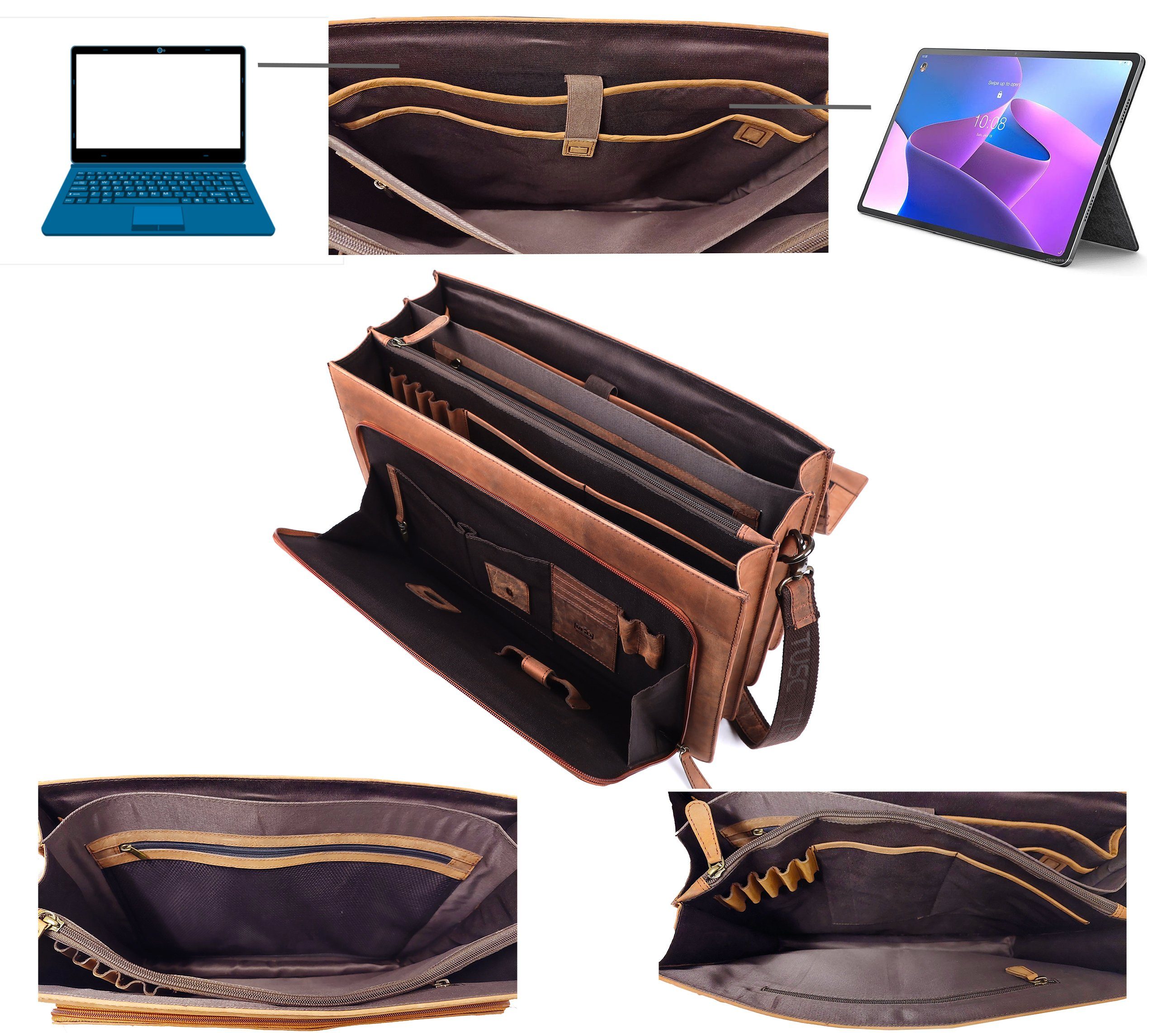 Zoll Tygon, Laptop Stil Vintage Lehrertasche für bis 15,6 TUSC Aktentasche Premium im