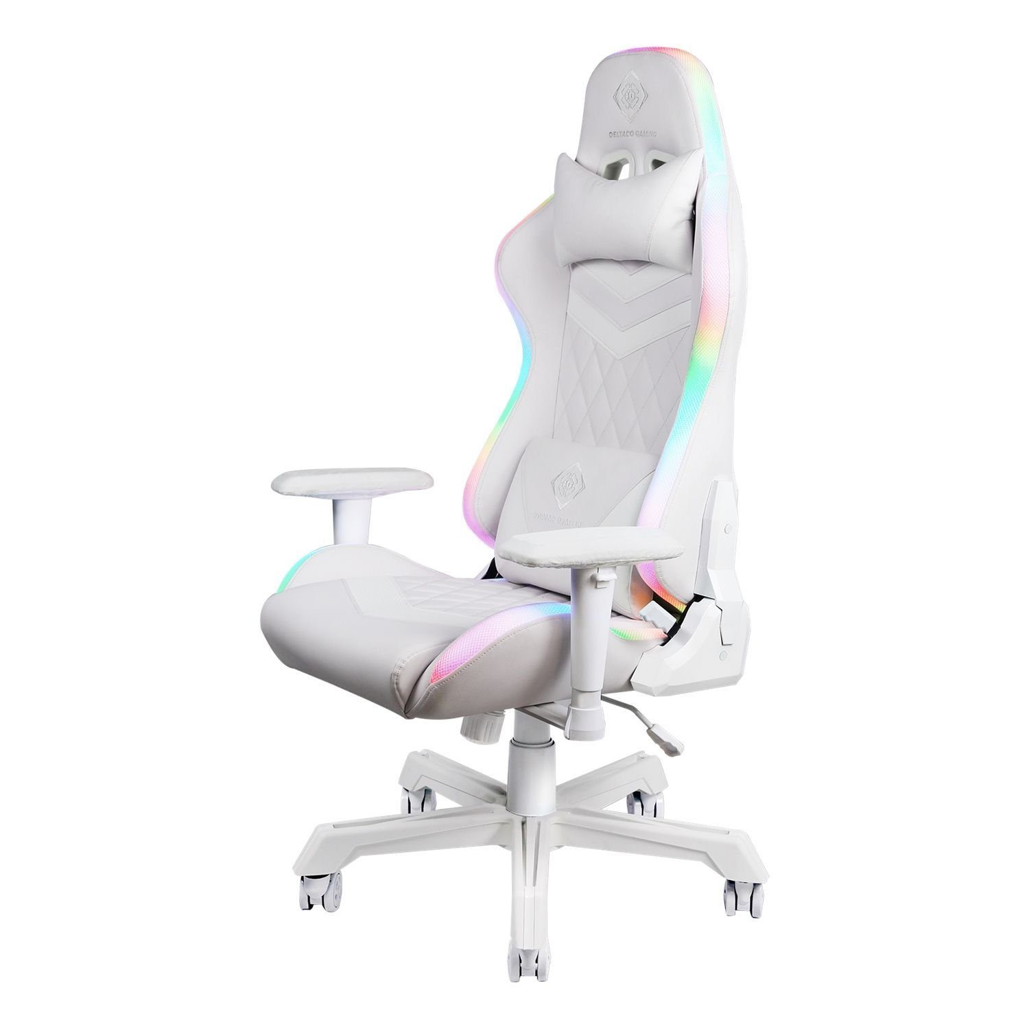 Herstellergarantie GAM-080 Gaming Kunstleder Beleuchtung RGB DELTACO (kein Stuhl Set), Jahre Nackenkissen Gaming-Stuhl 5 weiß inkl.