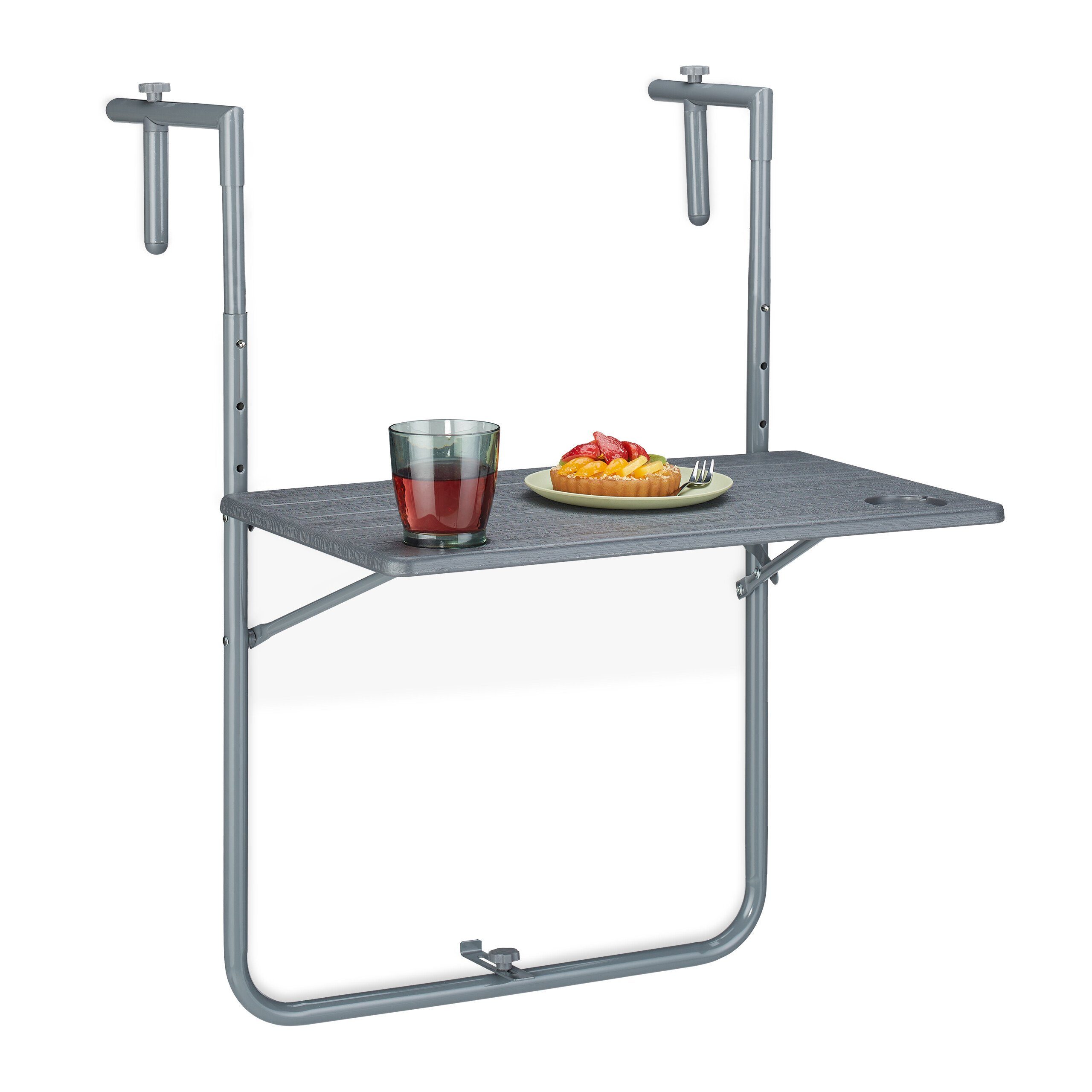 relaxdays Balkonhängetisch Grauer Balkonhängetisch klappbar (1-St)