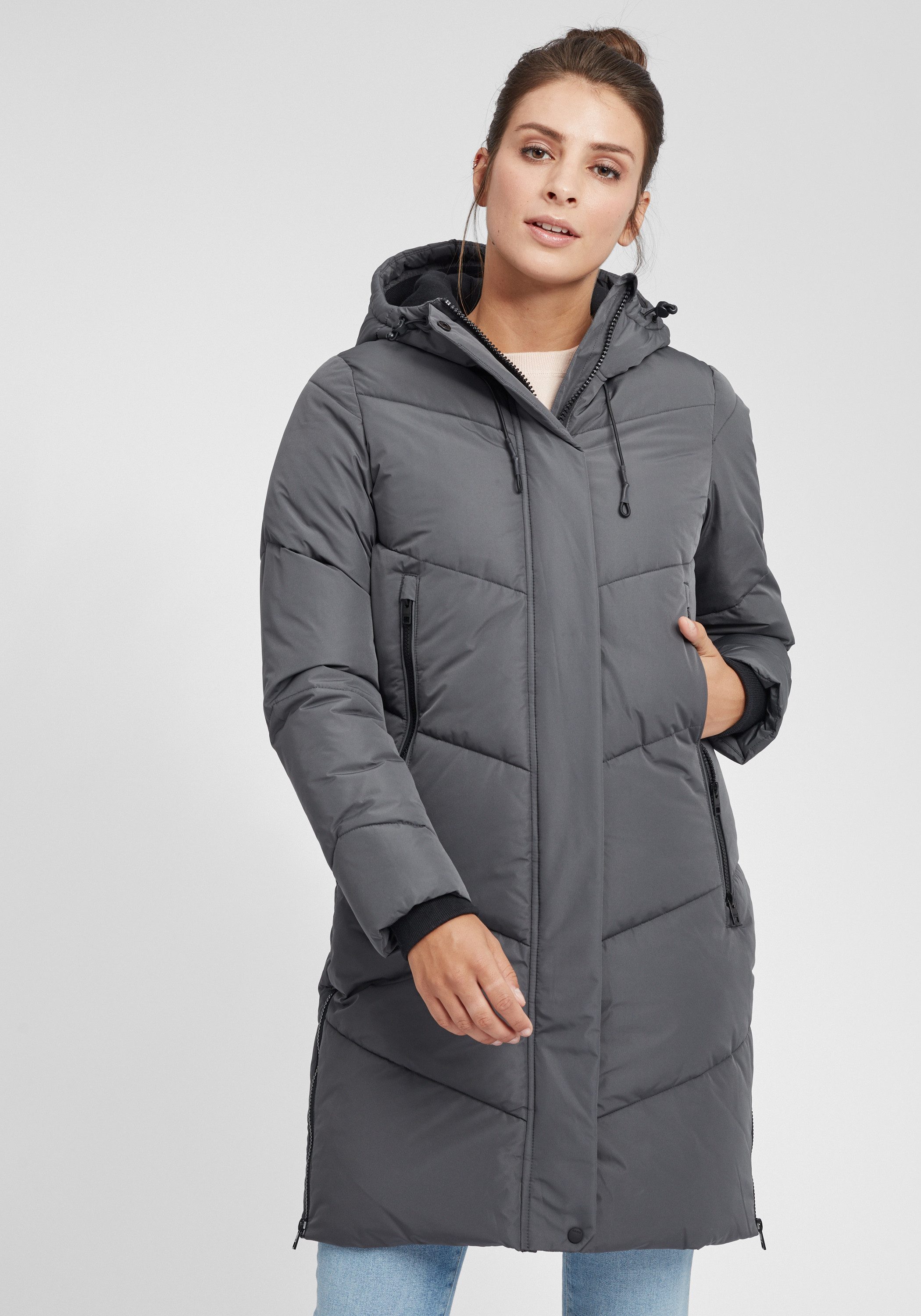 OXMO Steppmantel OXJuna Steppjacke Parka mit Kapuze und praktischen Taschen