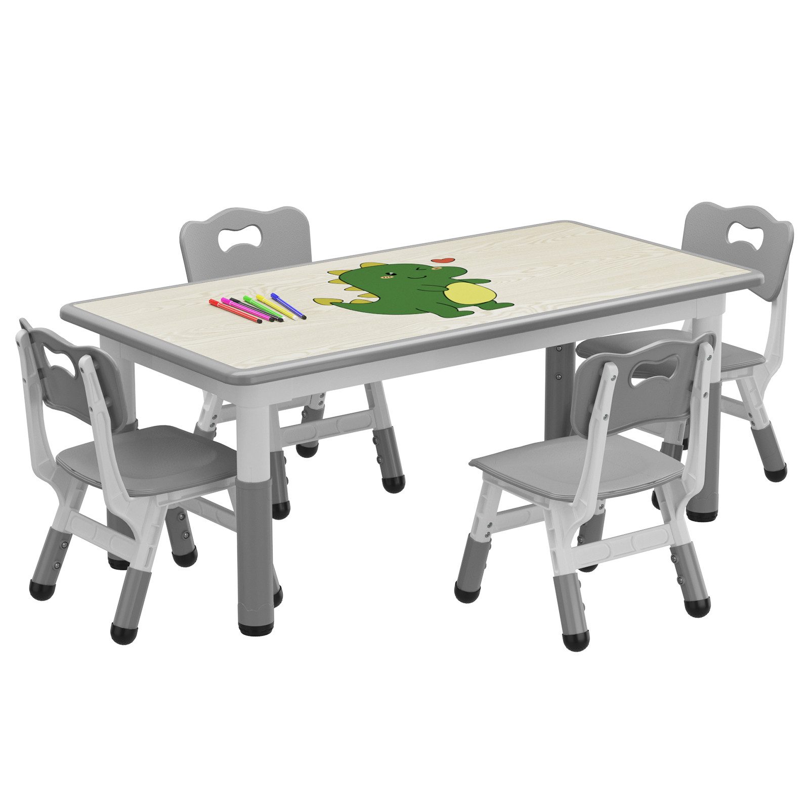 GarveeMore Kindersitzgruppe Kindertisch und Stuhl Set Höhenverstellbar mit 4 Sitzen