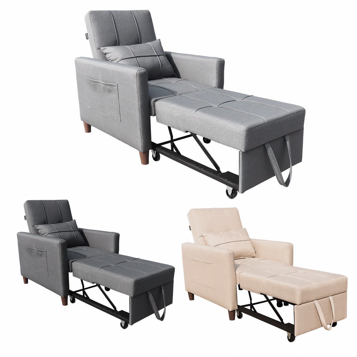 AMBINESS Schlafsofa 3in1, Einsitzer oder Zweisitzer, Sofa, Chaise Longue und Gästebett, 3 Farben, Liegefläche 200cm, 220g/m² Leinenstoff
