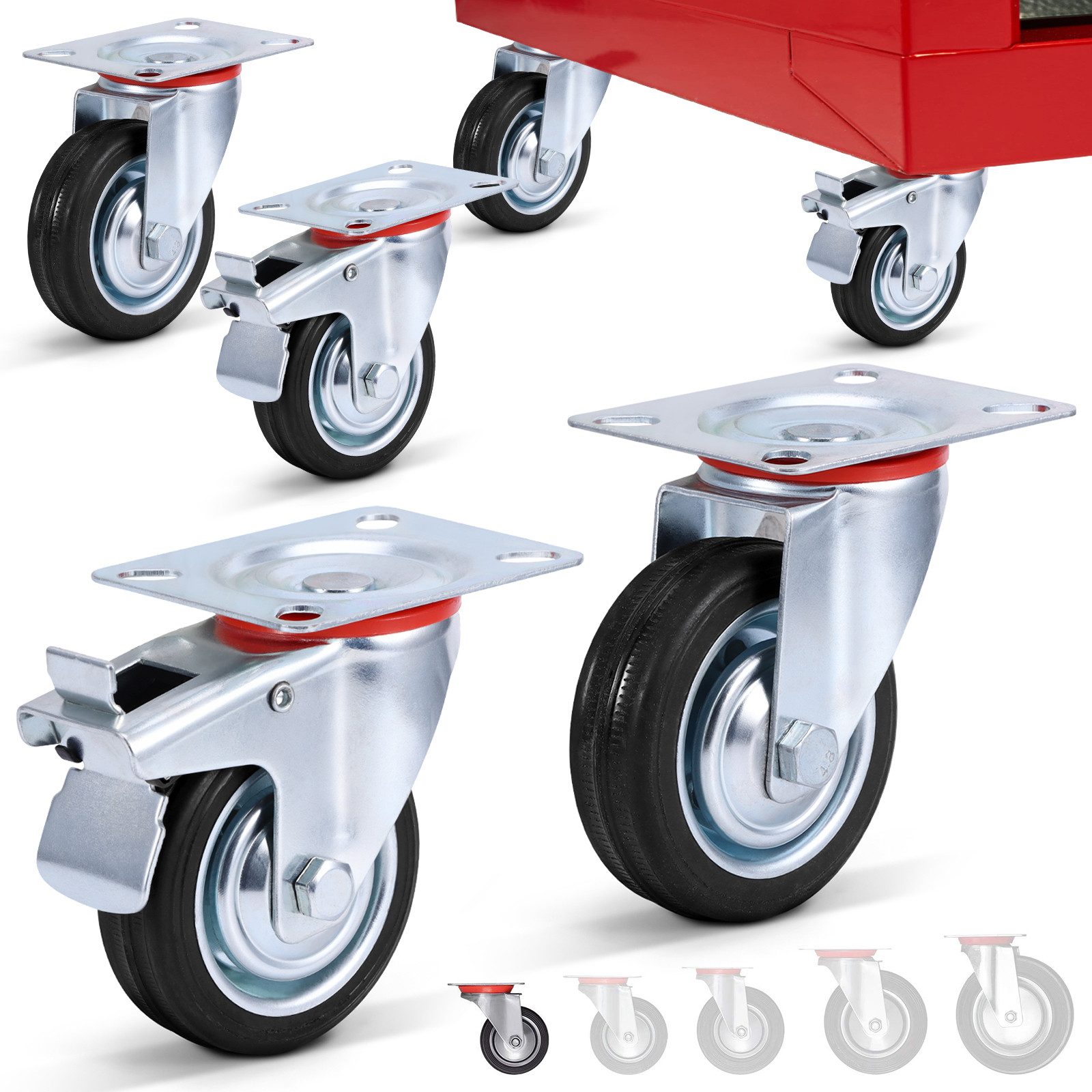 BlingBin Schwerlastrolle Transportrollen 4er Set Bockrollen Lenkrollen mit Bremse Rollen, (Schwerlastrollen Lenkrollen für Möbel, 4-St., 2 mit Bremse und 2 ohne Bremse, 360°-Schwenkradius), Möbelrollen - 75mm - Doppelte Kugellager-Drehkopf, Tragkraft bis 200kg