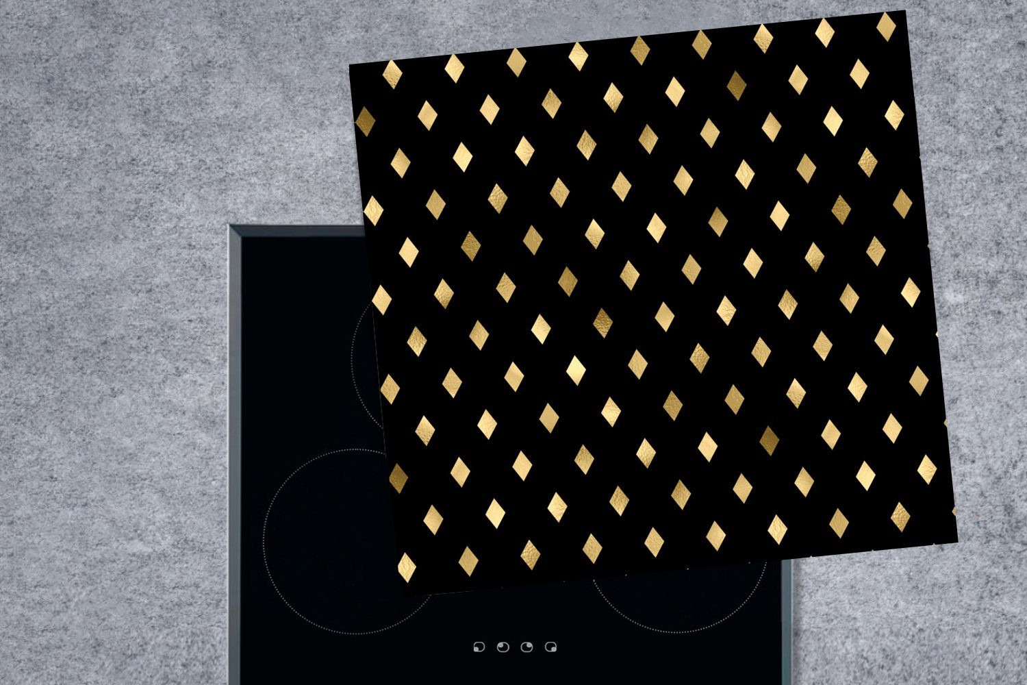 MuchoWow Herdblende-/Abdeckplatte Muster - für tlg), küche Arbeitsplatte Vinyl, (1 Kariert, 78x78 cm, Gold Ceranfeldabdeckung, 
