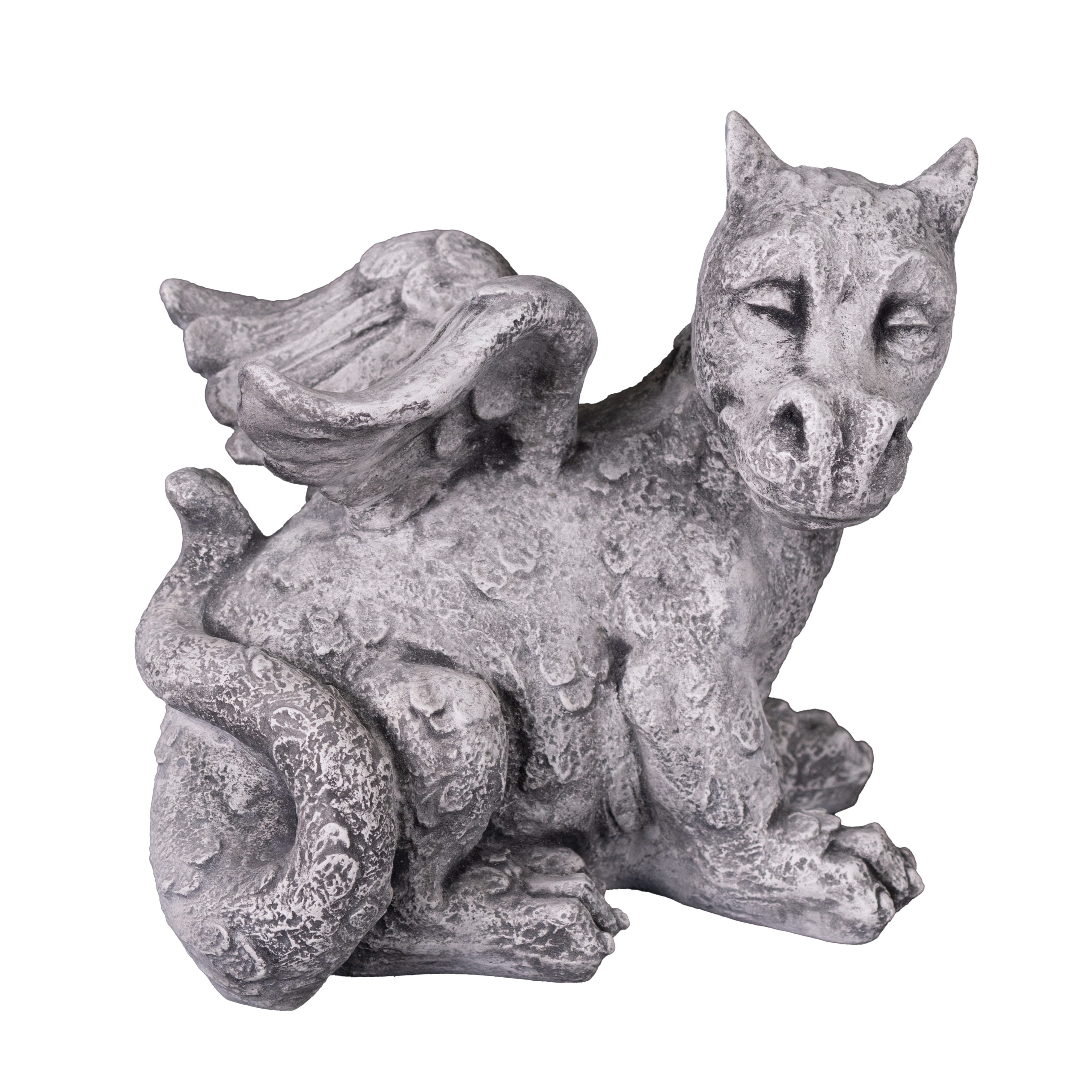 gartendekoparadies.de Gartenfigur Antiker Drache, Dino, Glücks-Drache, Steinfigur, H. 24 cm, 6 kg, Frostsicher