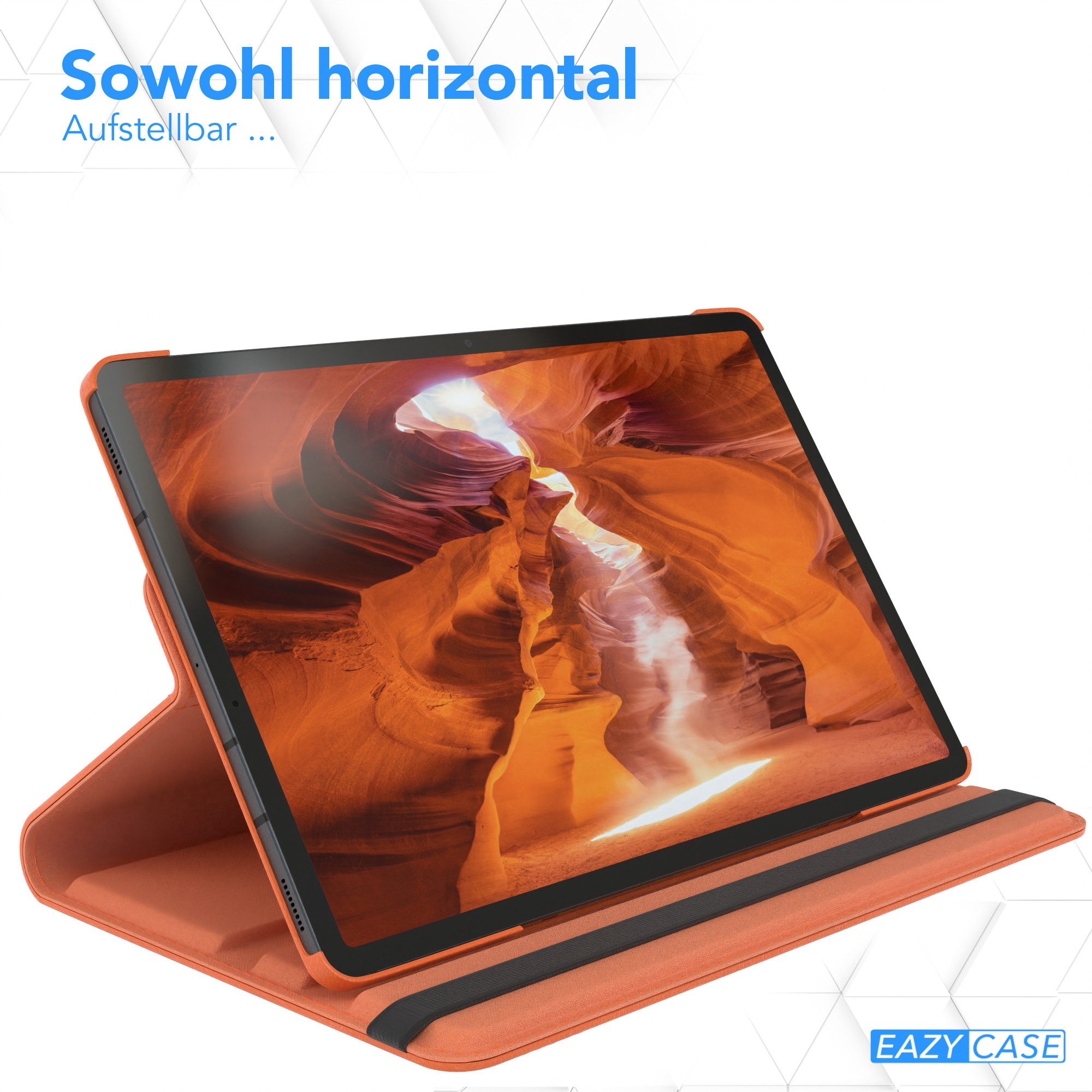 EAZY CASE Tablet-Hülle Rotation Case für Samsung Galaxy Tab S8 Plus / S7+ 12,4 Zoll, Tabletschutz robust magnetisch verstellbar Klappetui mit Deckel Orange – Bild 4 von 5