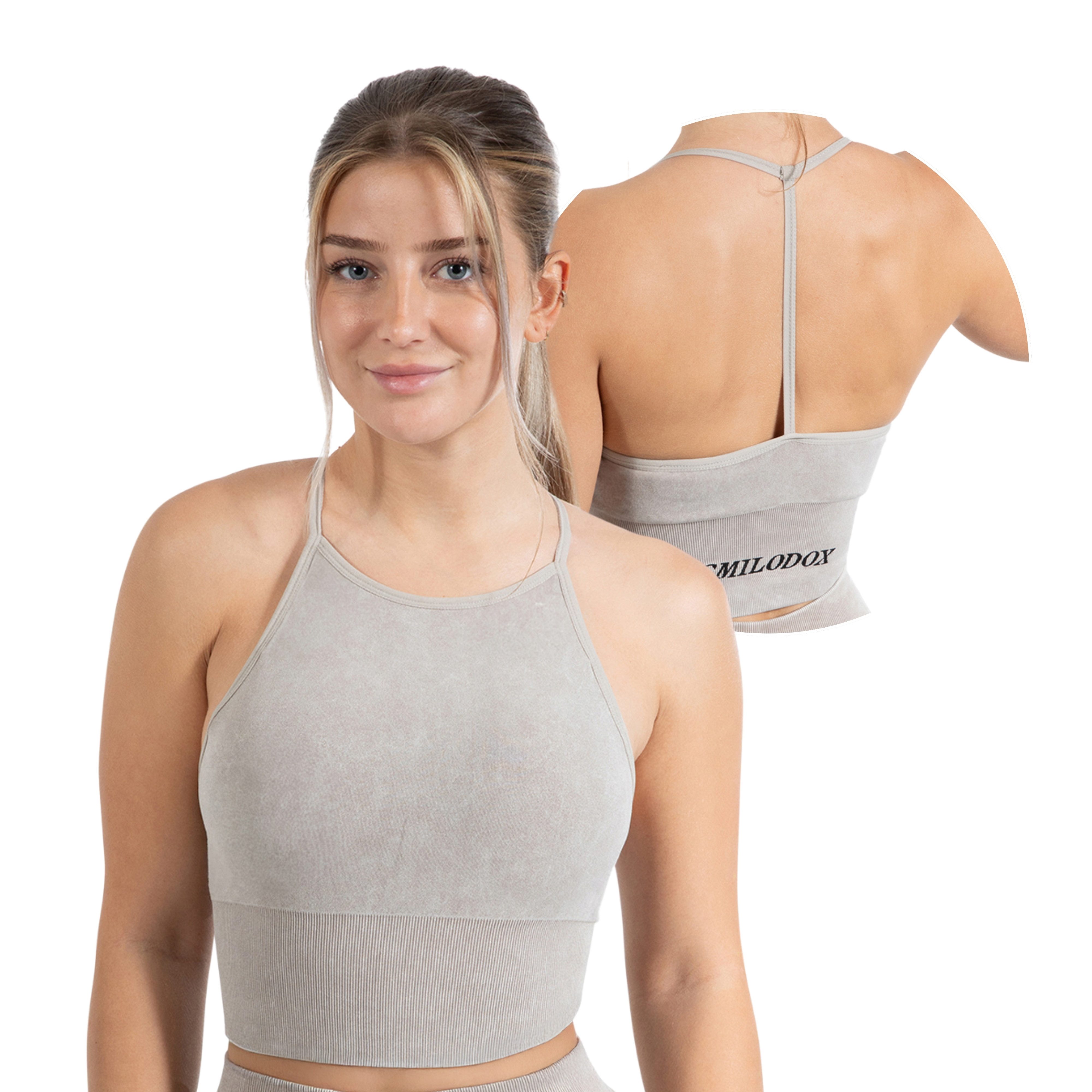 Smilodox Crop-Top Batik Acid Vera, Neckholder Crop Top mit Batik Waschung Seamless Länger Geschnittenen Bra Herausnehmbare Cups Sport Yoga