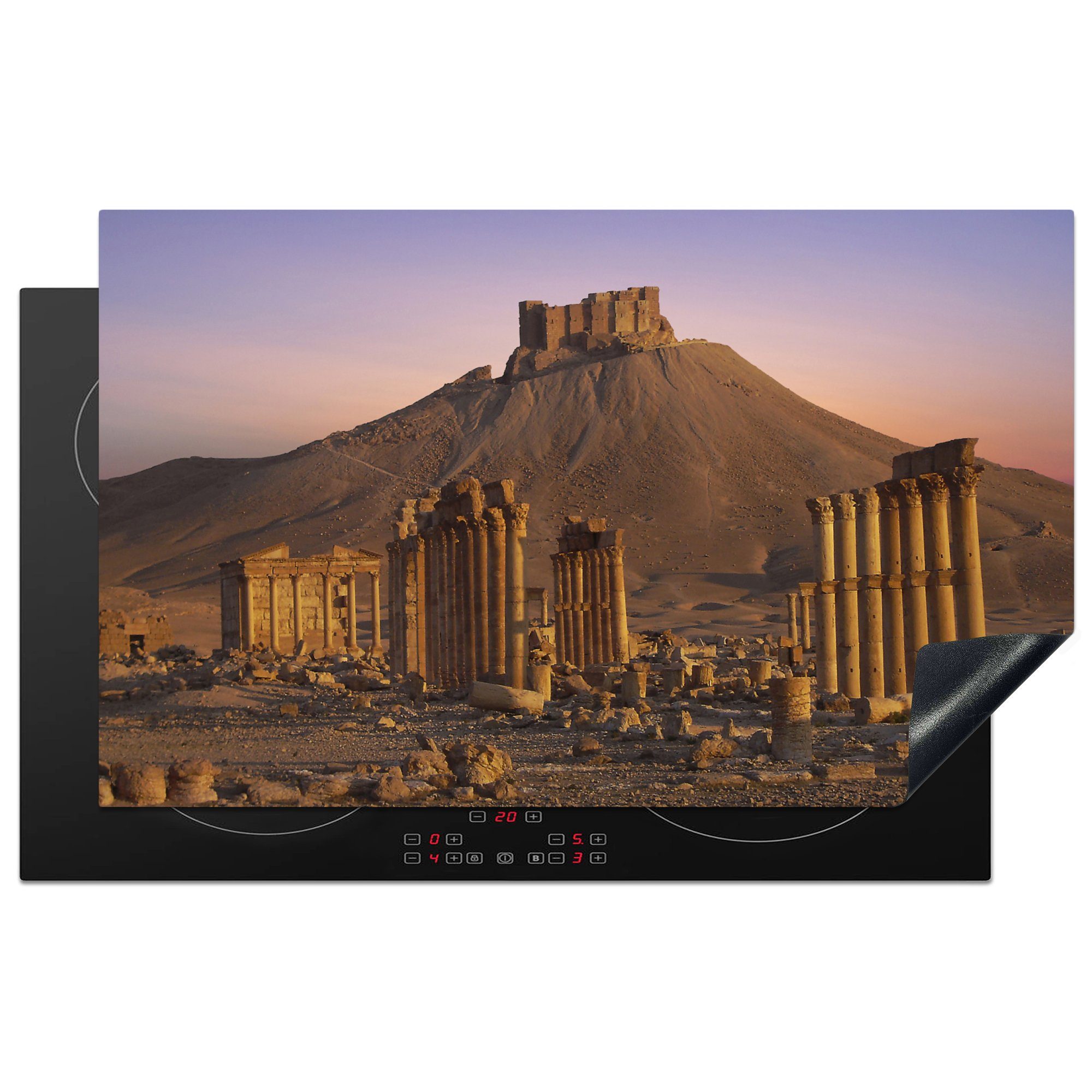 Herdblende-/Abdeckplatte Sonnenaufgang Palmyra, Vinyl, für (1 Ceranfeldabdeckung, küche 83x51 Arbeitsplatte über cm, tlg), MuchoWow