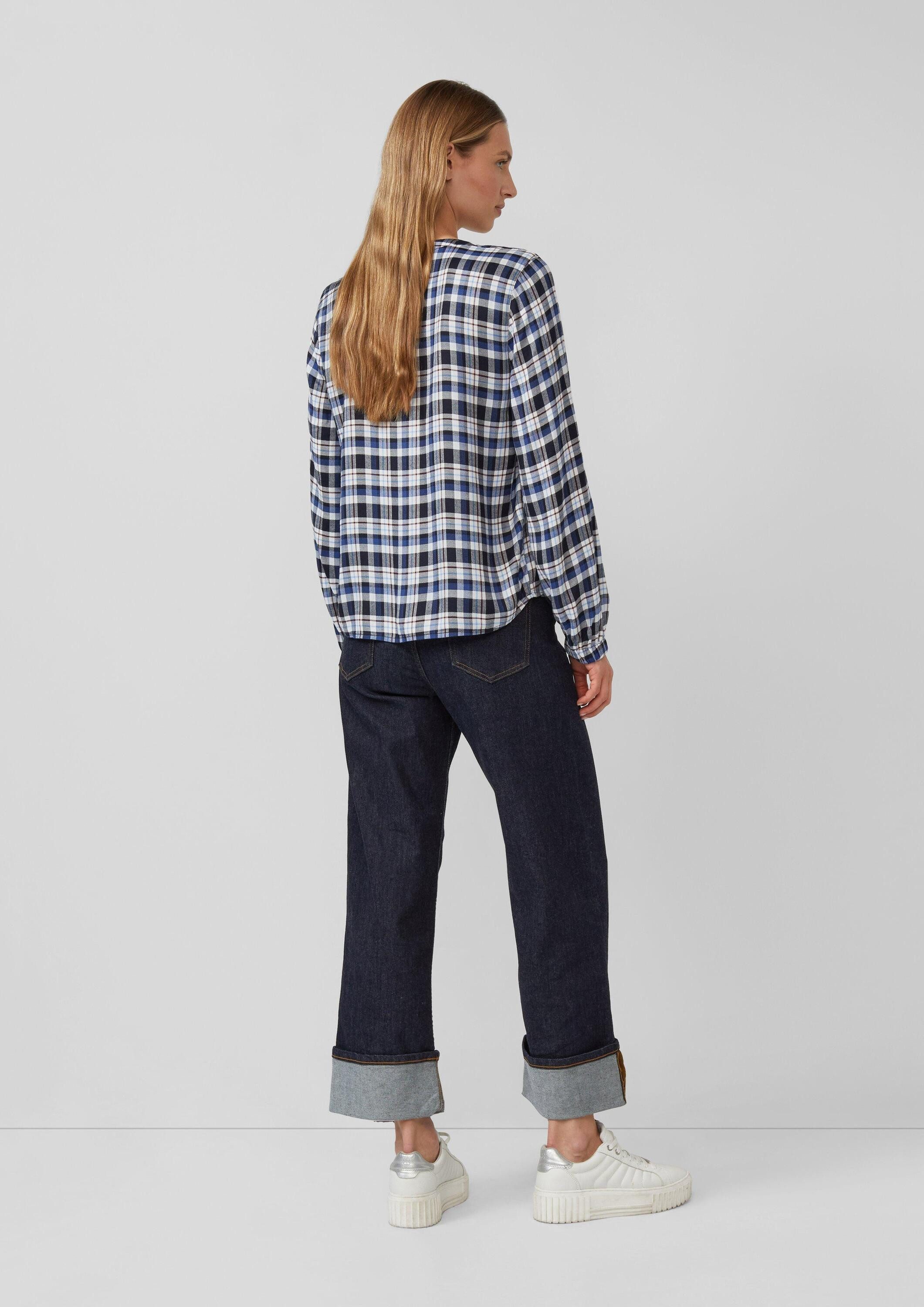 s.Oliver Langarmbluse Bluse Karo-Bluse mit Faltendetail und elastischen Ärmelbündchen