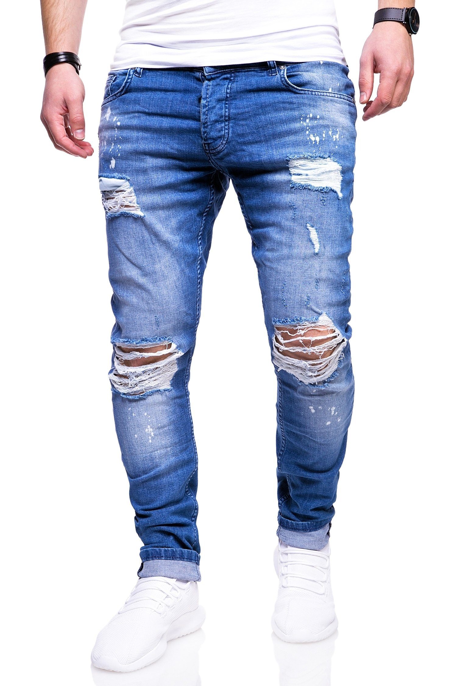 Herren Jeans behype Slim-fit-Jeans SLY mit Destroyed-Elementen