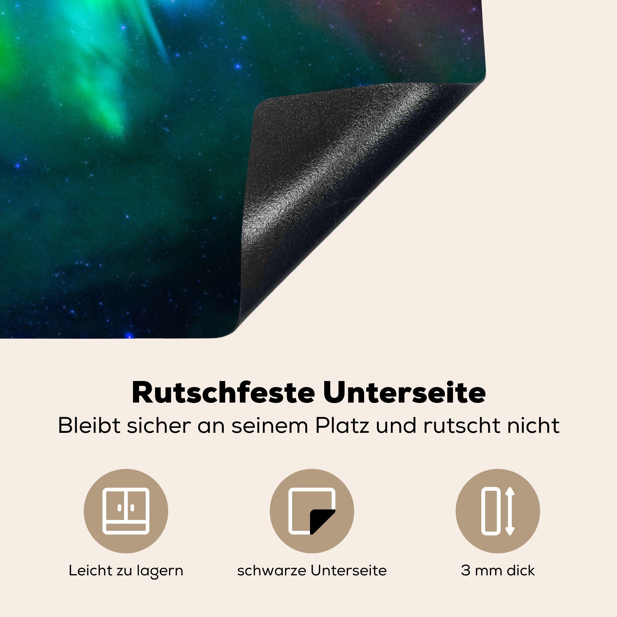 Farben, Nordlichter Sternenhimmel cm, Ceranfeldabdeckung Schutz MuchoWow 81x52 die Herdblende-/Abdeckplatte - - (1 Vinyl, Induktionskochfeld küche, für tlg),