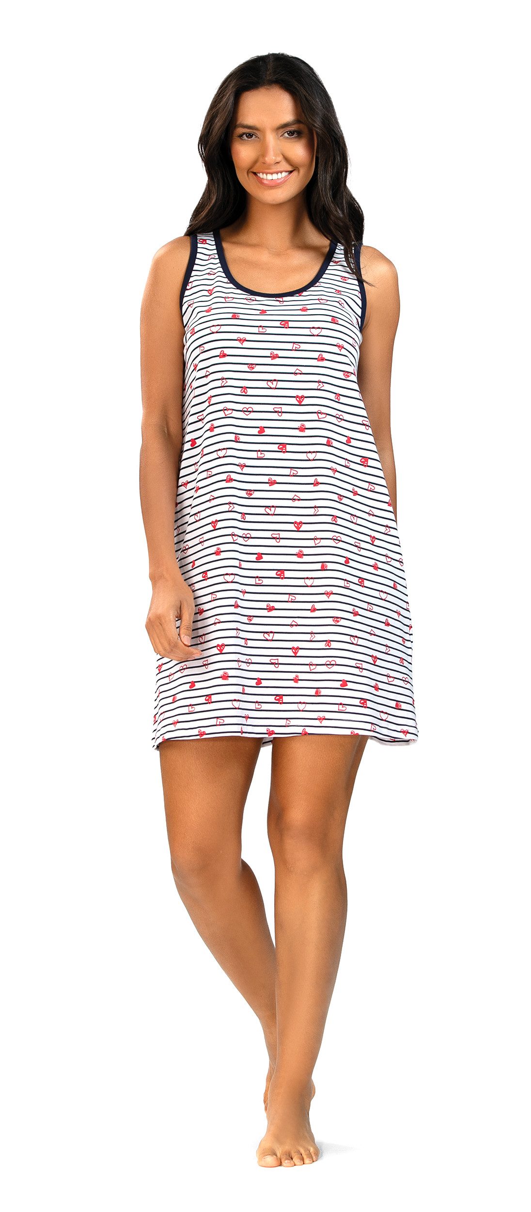 comtessa Nachthemd Ascafa Damen Nachtemd ärmellos Herzen Marine (1-tlg) ärmelloses Sommer Nachtemd Streifen Herzen